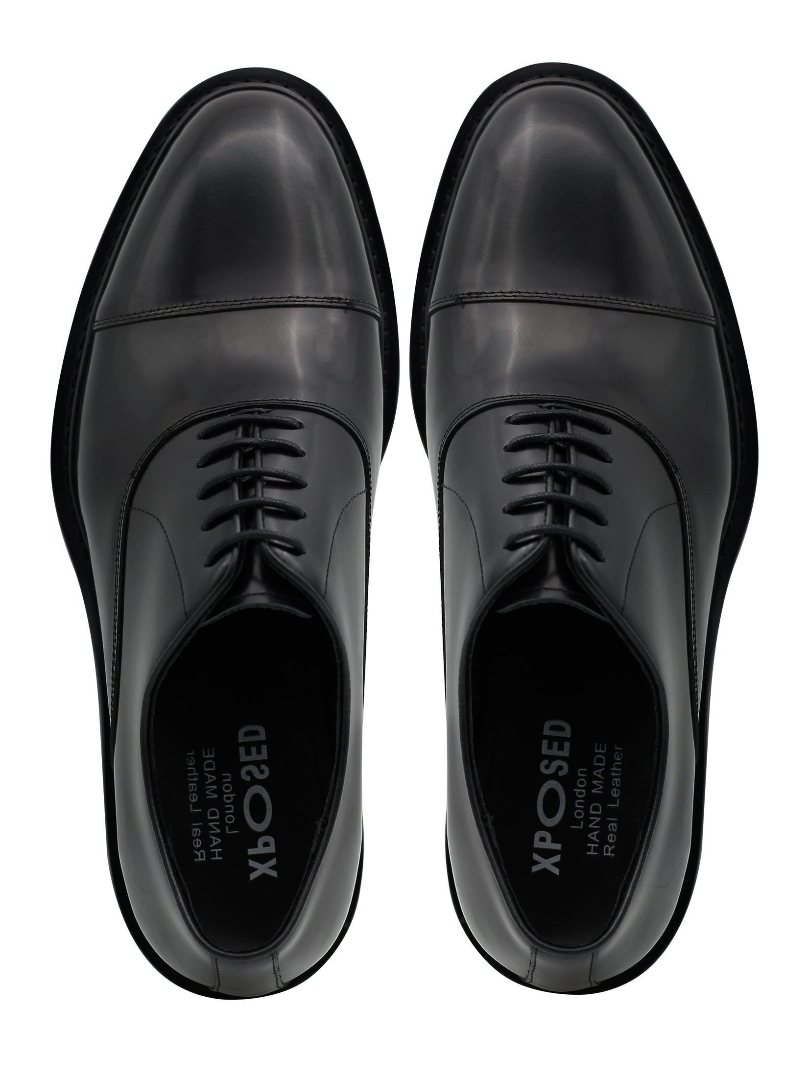 BLACK POLISHED LEATHER OXFORD SHOES – LUG SOLE
