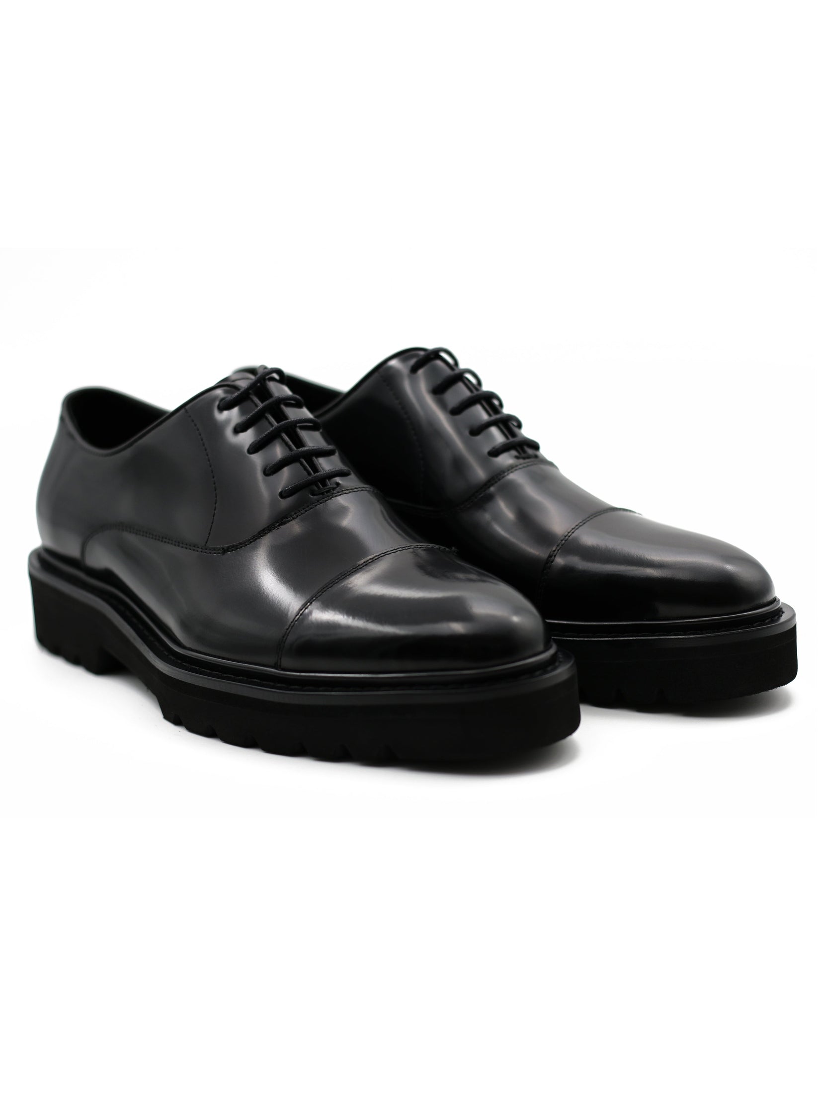 BLACK POLISHED LEATHER OXFORD SHOES – LUG SOLE