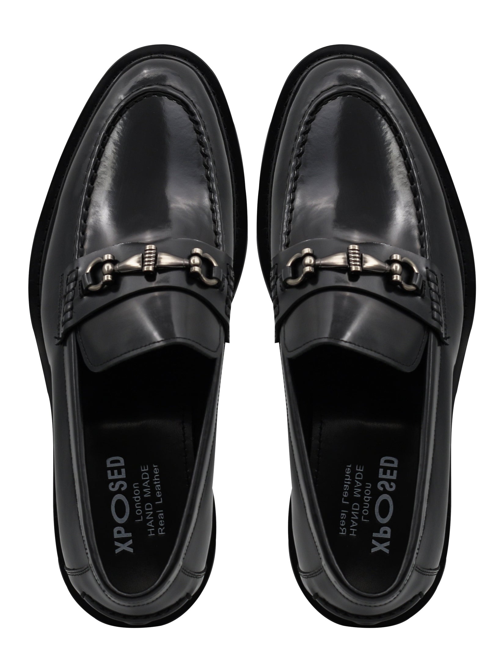 SNAFFLE BIT LUG SOLE BLACK POLISHED LEATHER LOAFERS