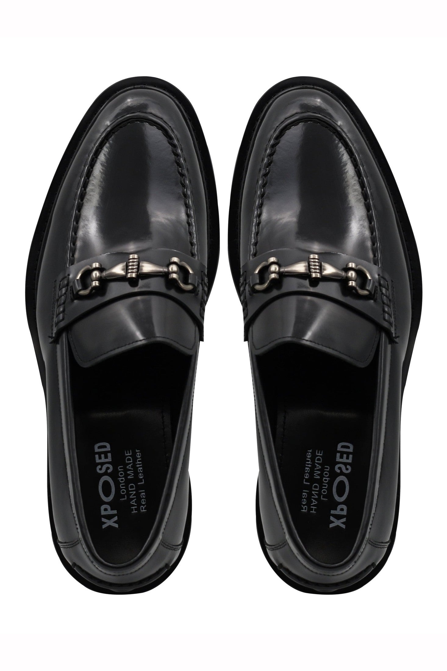 SNAFFLE BIT LUG SOLE BLACK POLISHED LEATHER LOAFERS