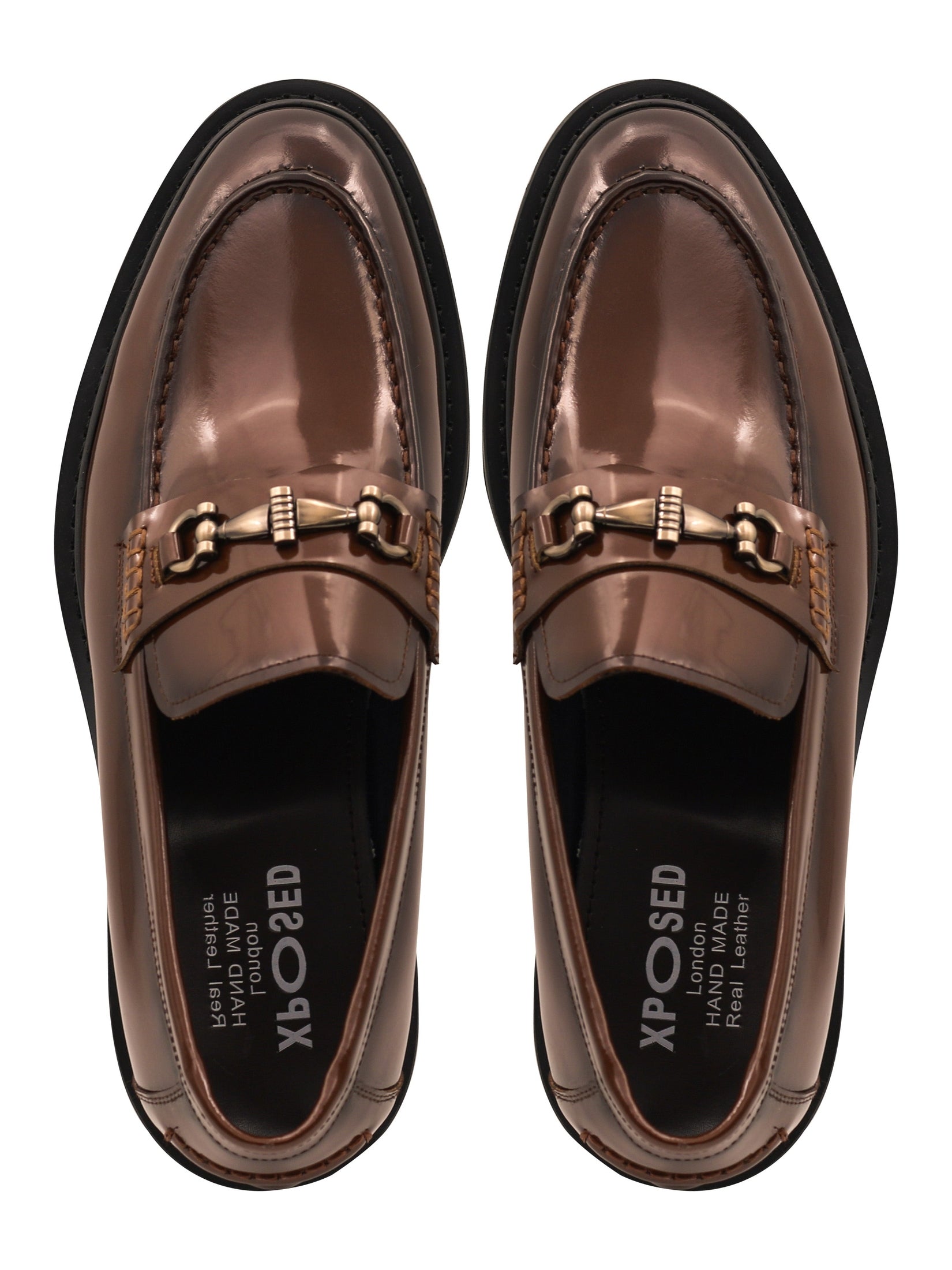 SNAFFLE BIT LUG SOLE BROWN POLISHED LEATHER LOAFERS