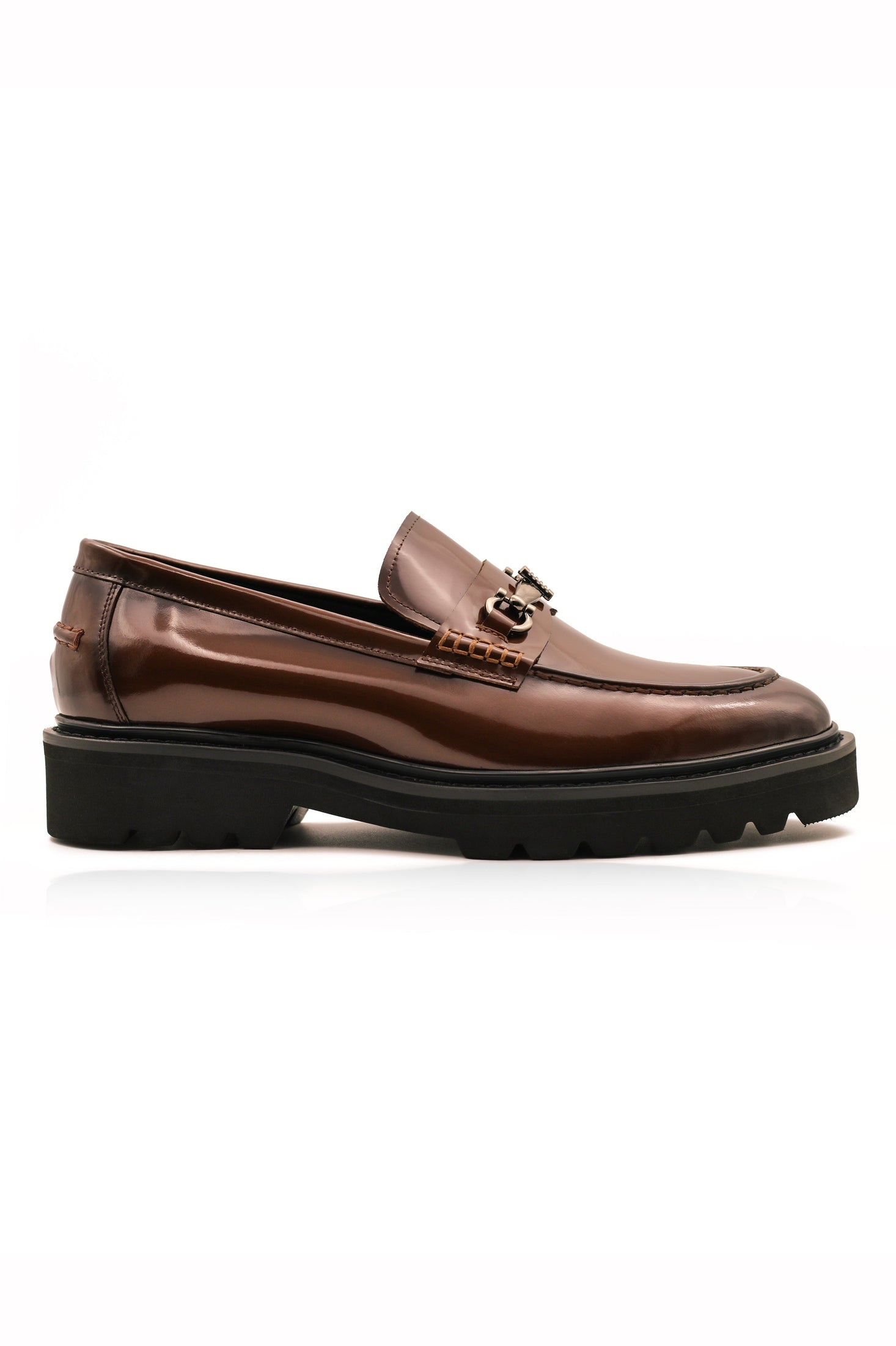 SNAFFLE BIT LUG SOLE BROWN POLISHED LEATHER LOAFERS Sartorial Shoes