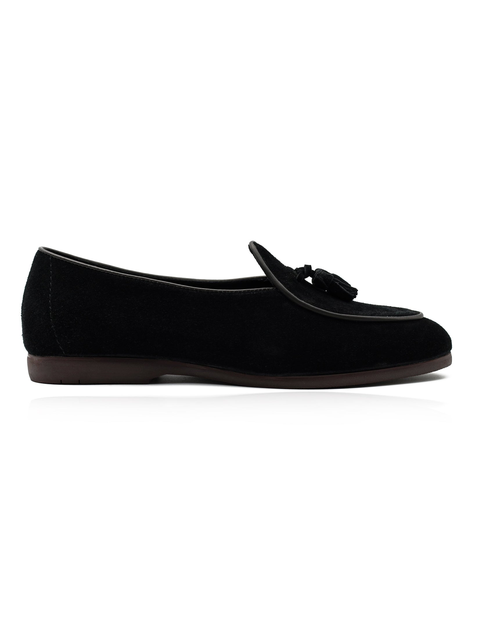 BLACK SOFT SUEDE TASSEL SLIPPERS