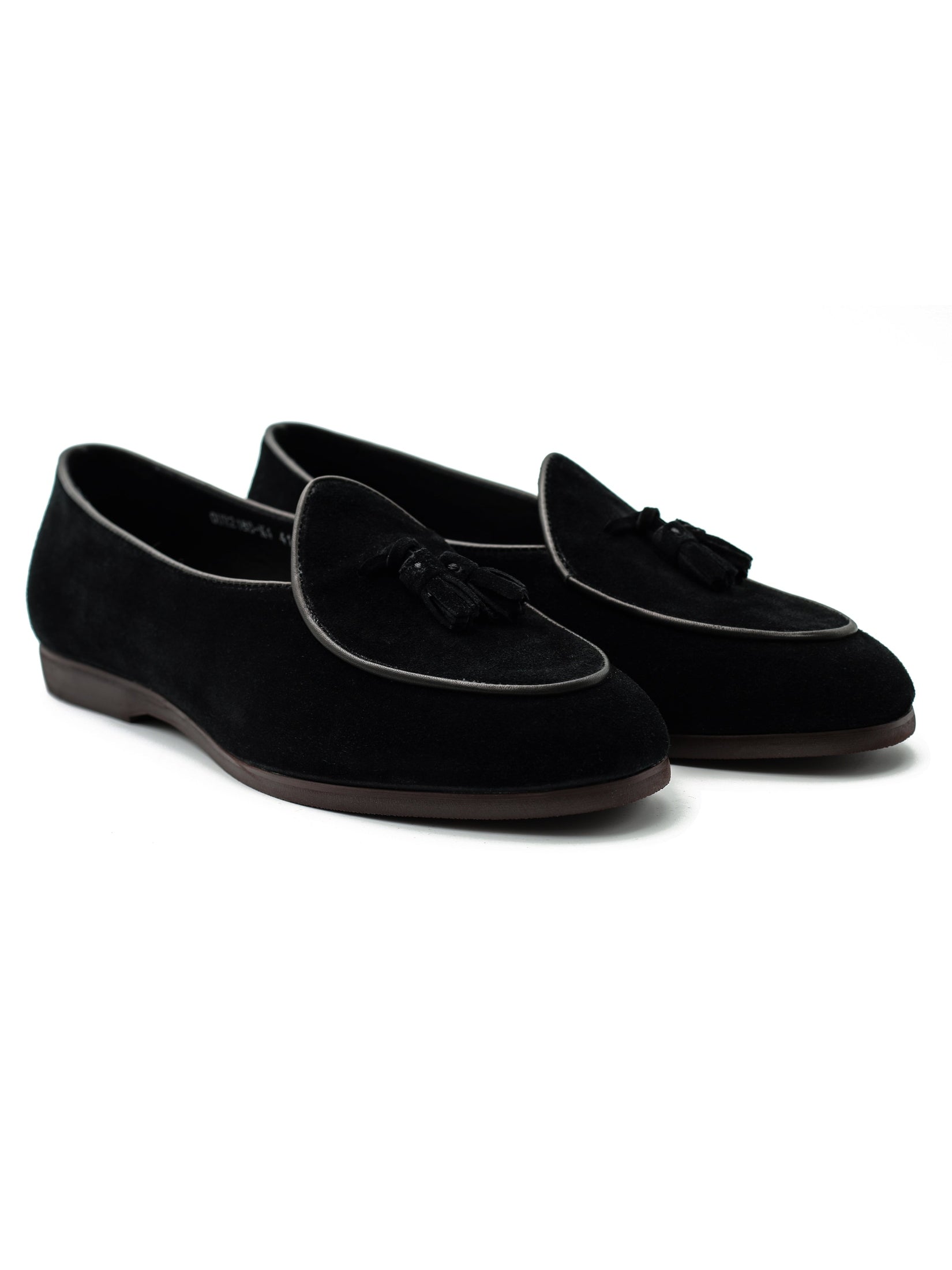 BLACK SOFT SUEDE TASSEL SLIPPERS