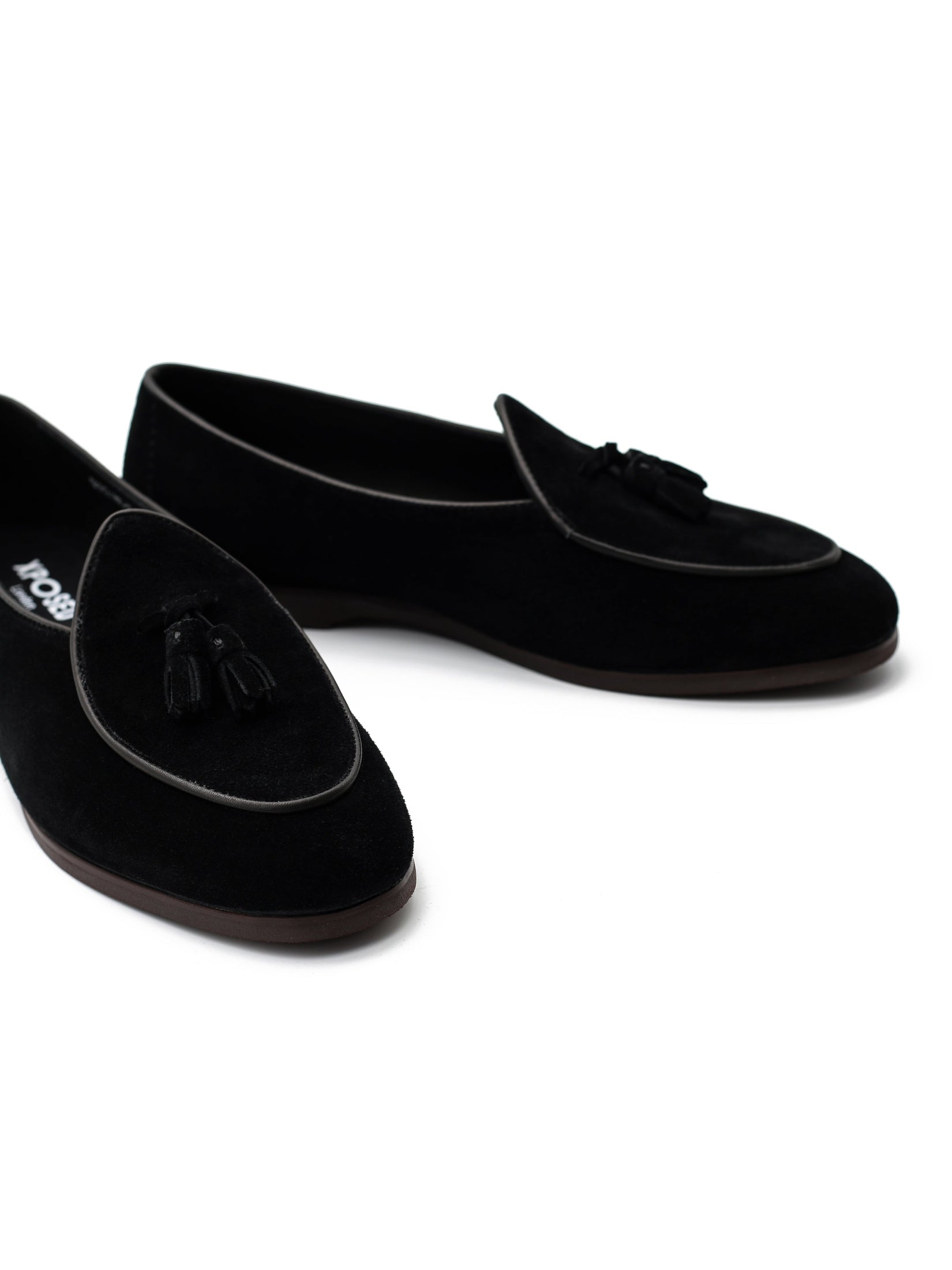 BLACK SOFT SUEDE TASSEL SLIPPERS