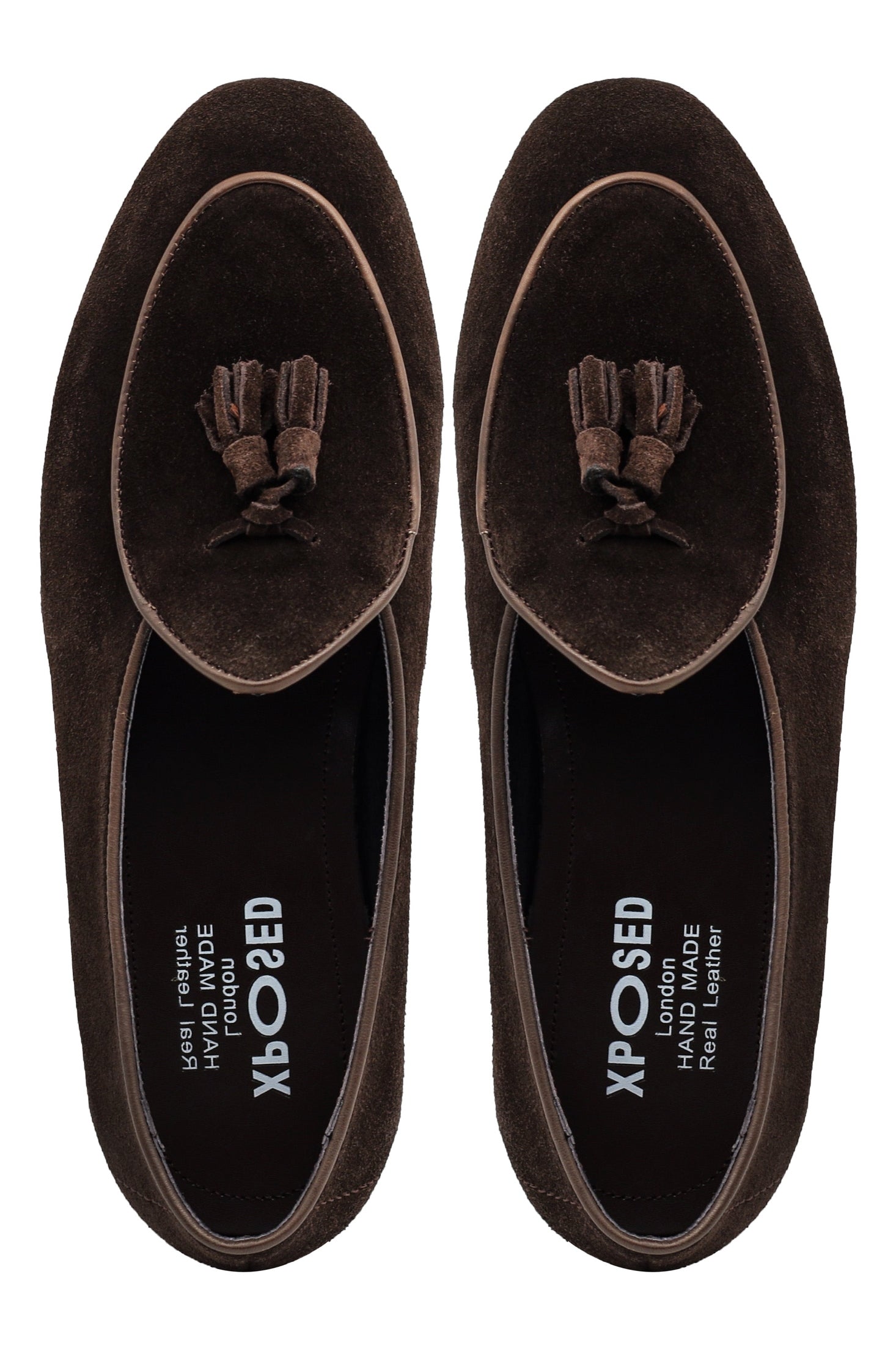 BROWN SOFT SUEDE TASSEL SLIPPERS