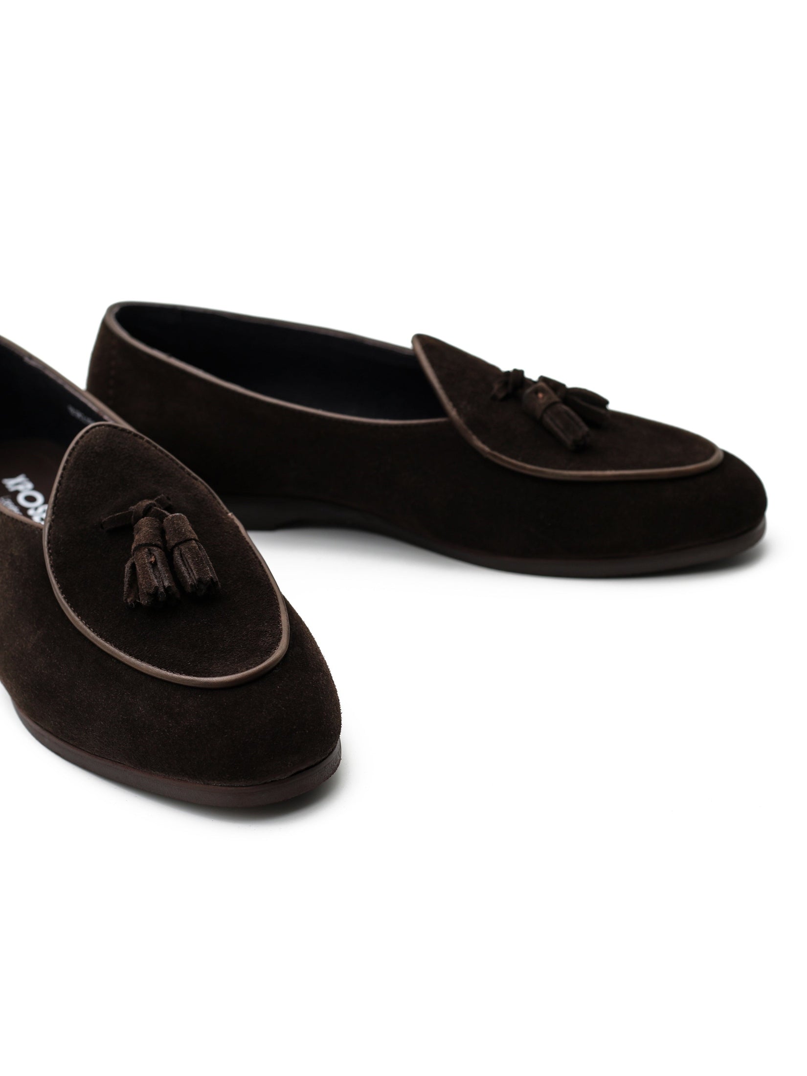BROWN SOFT SUEDE TASSEL SLIPPERS
