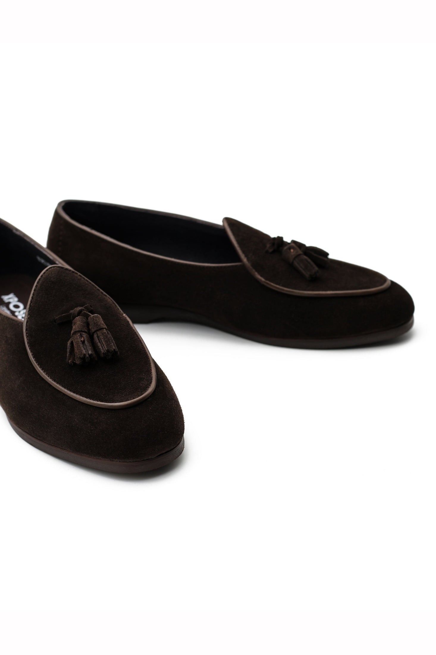 BROWN SOFT SUEDE TASSEL SLIPPERS
