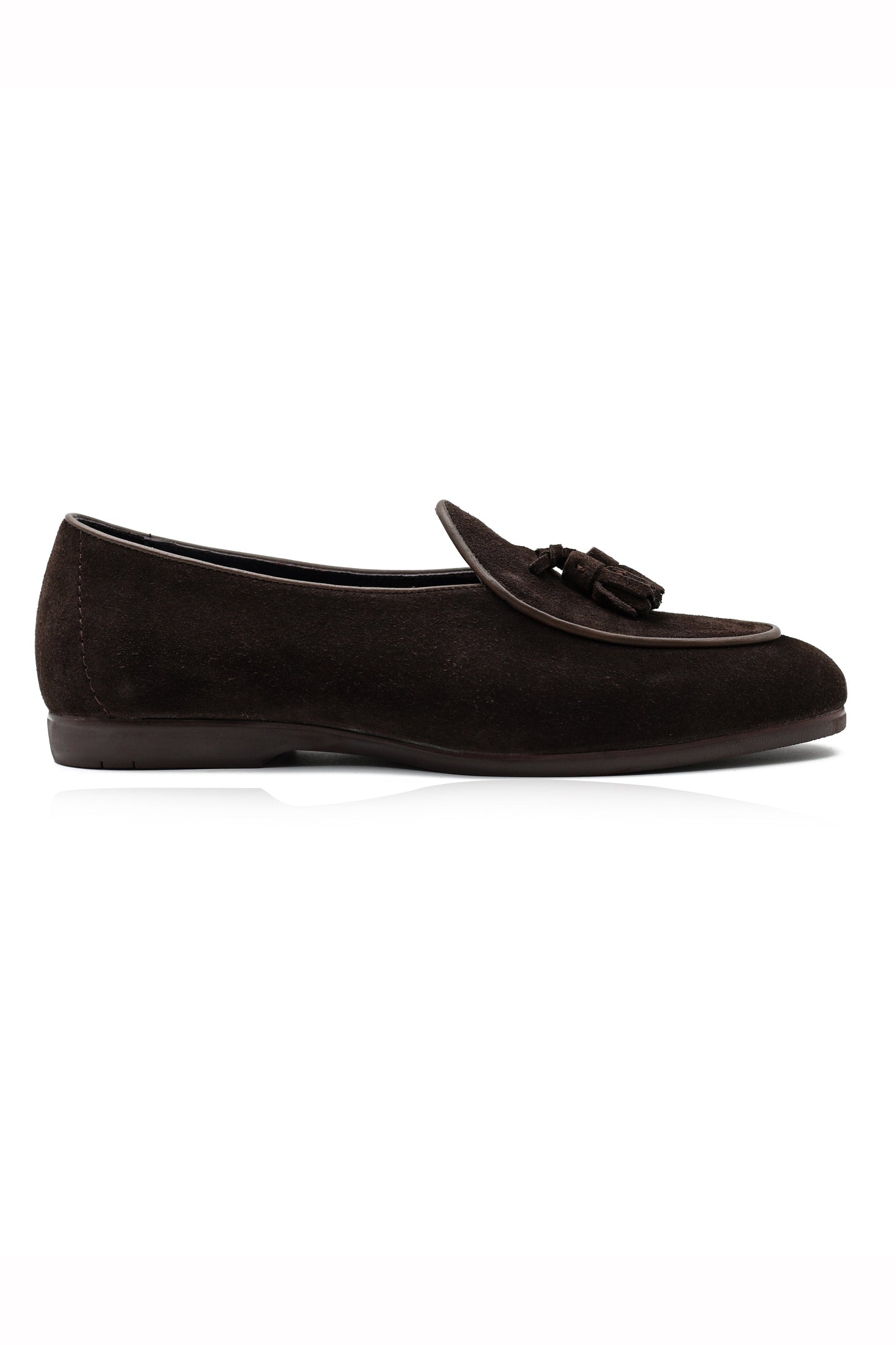 BROWN SOFT SUEDE TASSEL SLIPPERS