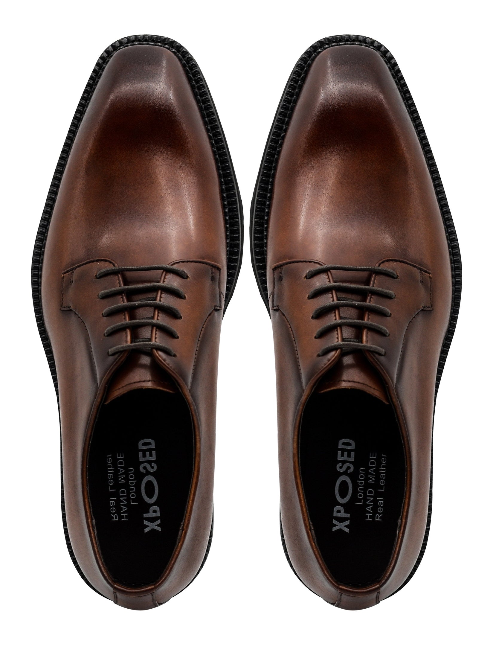 BROWN POLISHED LEATHER DERBY SHOES – CHISEL TOE – LUG SOLE