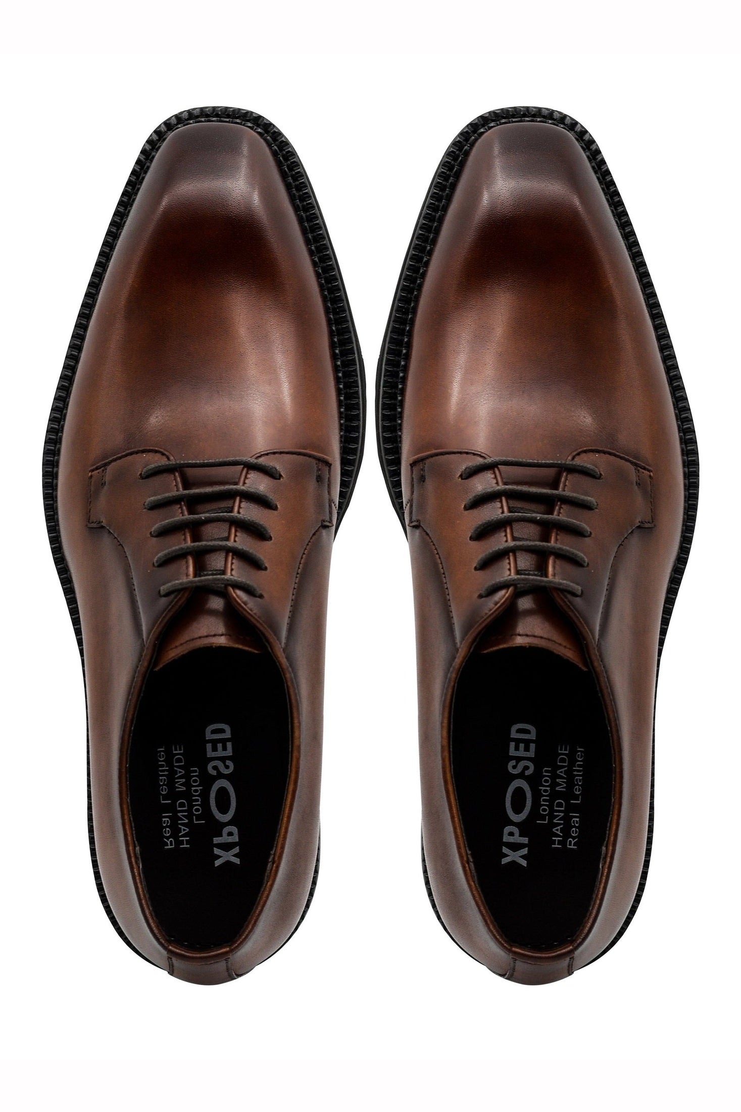 BROWN POLISHED LEATHER DERBY SHOES – CHISEL TOE – LUG SOLE