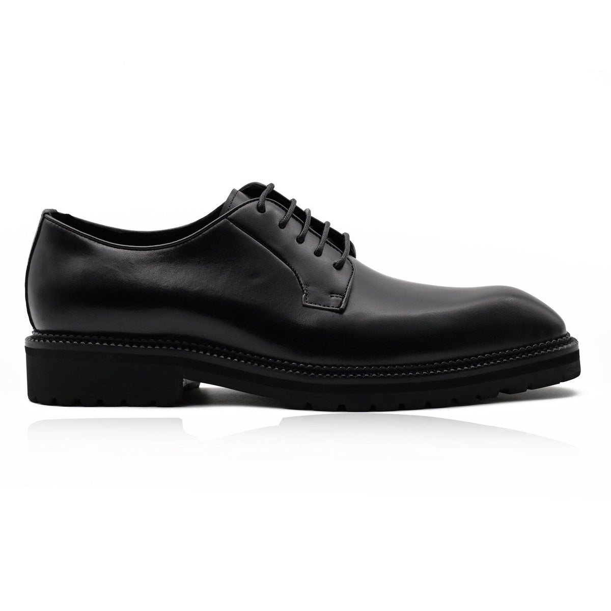 Mens Black Polished Leather Derby Shoes Goodyear Welt Rubber  display picture 2