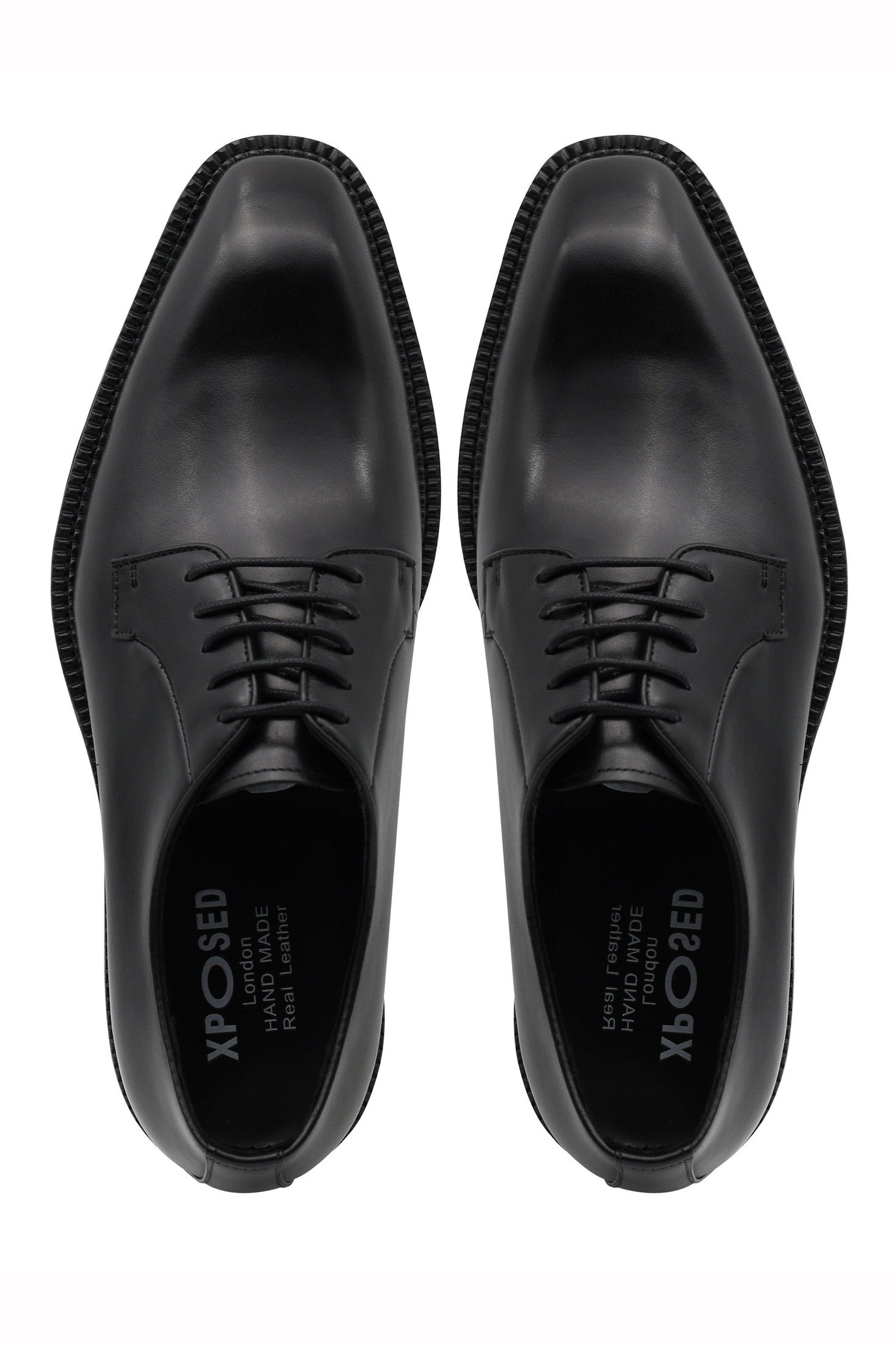 BLACK POLISHED LEATHER DERBY SHOES – CHISEL TOE – LUG SOLE