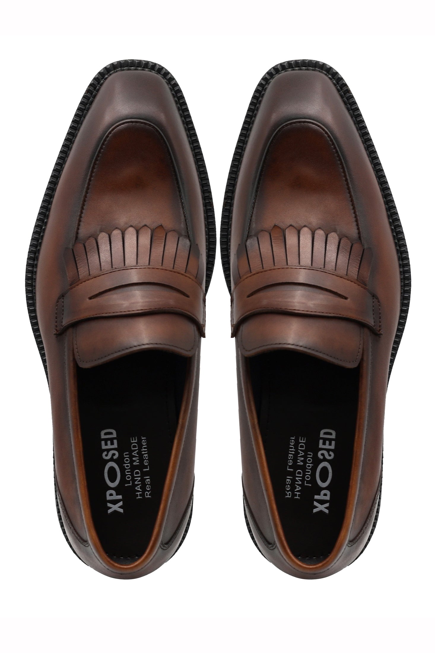 BROWN LEATHER PENNY LOAFERS WITH FRINGE Sartorial Shoes