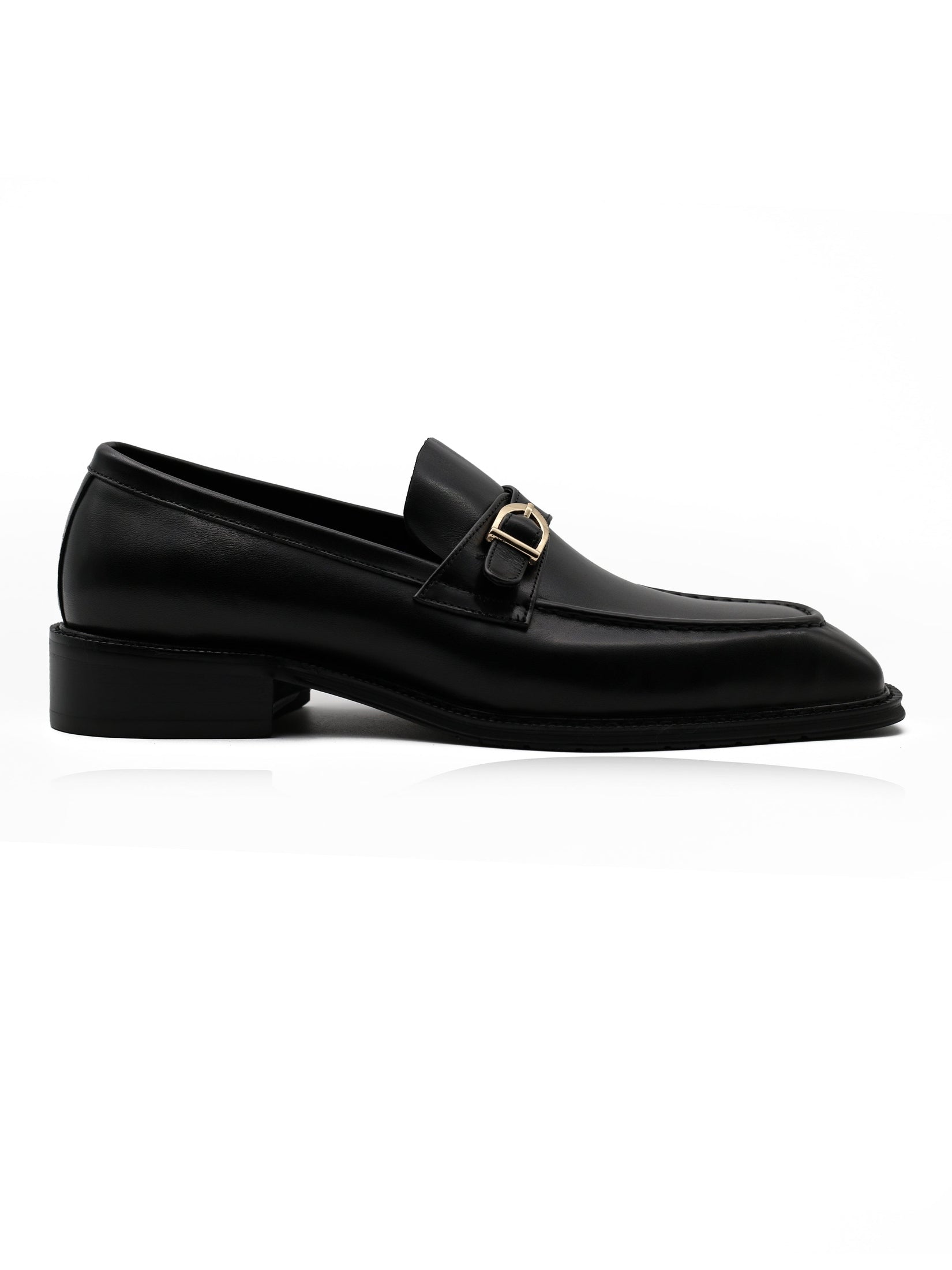 MENS POLISHED BLACK LEATHER SINGLE MONK SHOES