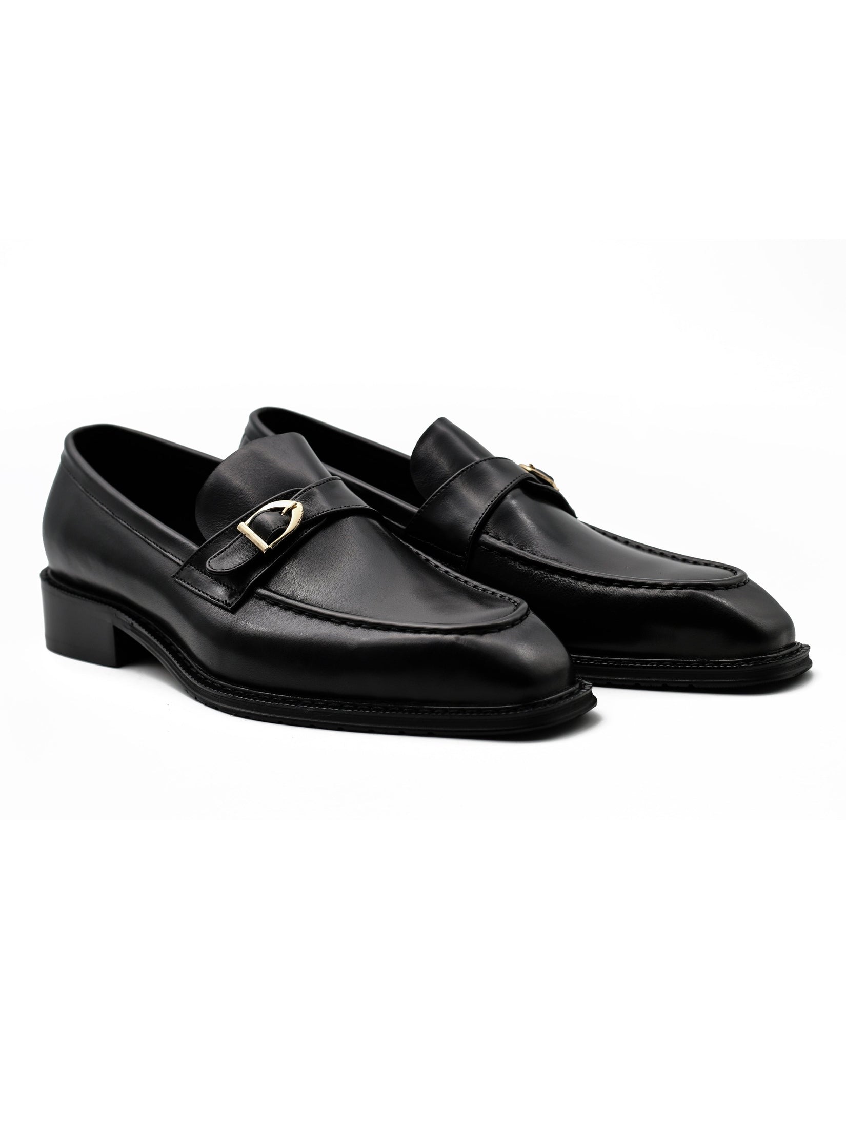 POLISHED BLACK LEATHER SINGLE MONK SHOES