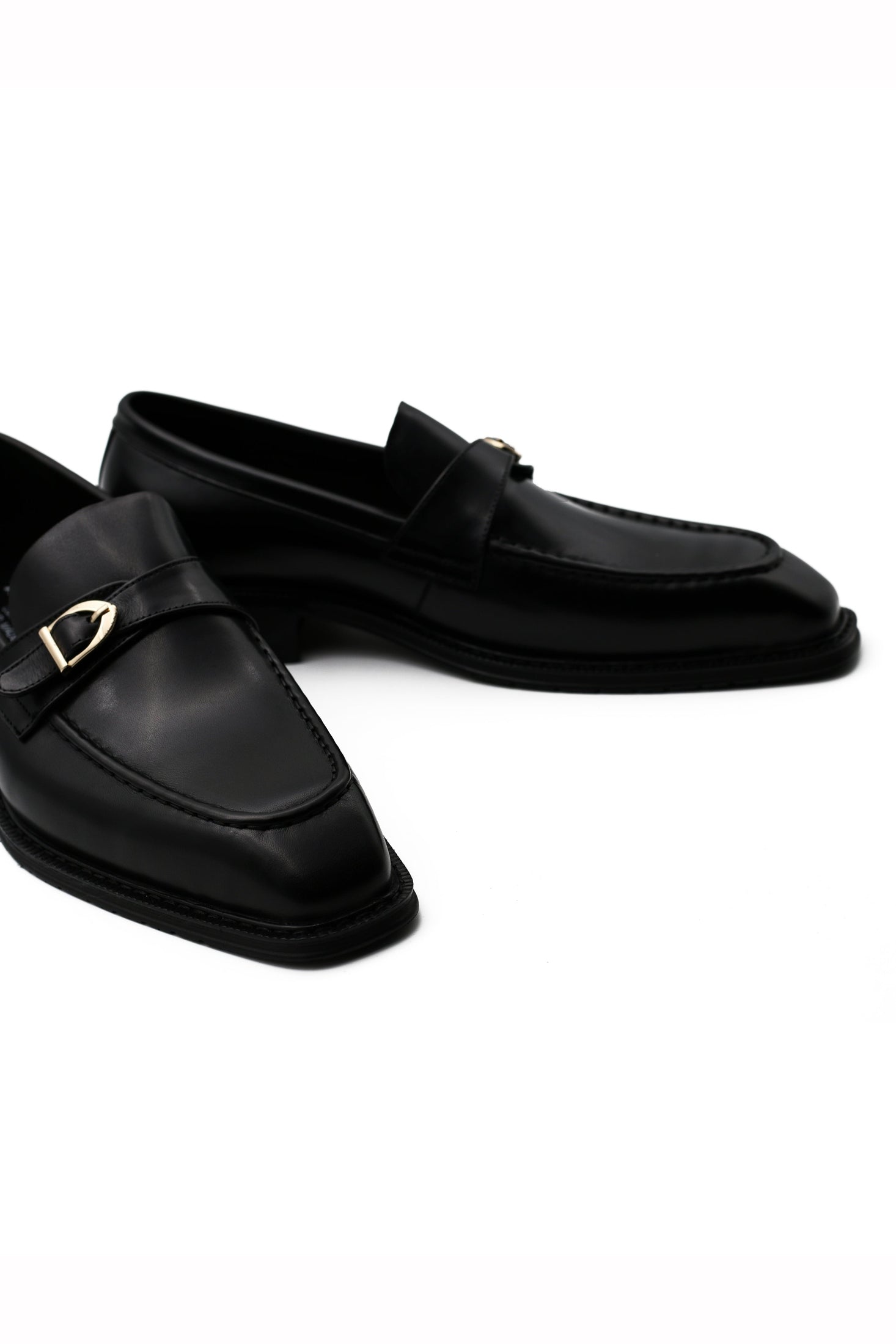 POLISHED BLACK LEATHER SINGLE MONK SHOES
