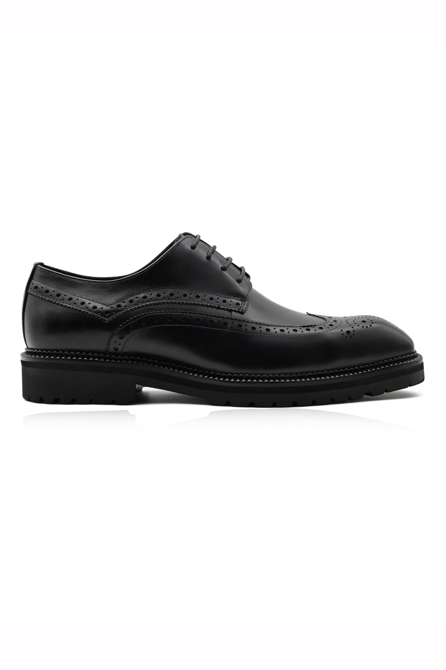 BLACK LEATHER DERBY LACE-UP SEMI BROGUE SHOES Sartorial Shoes