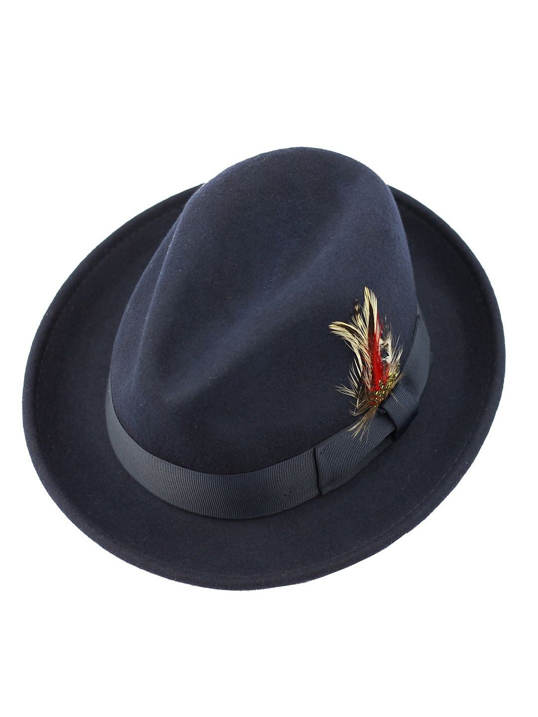Feather Navy Hat 100% Felt Wool Crushable Fedora Brim - CC308