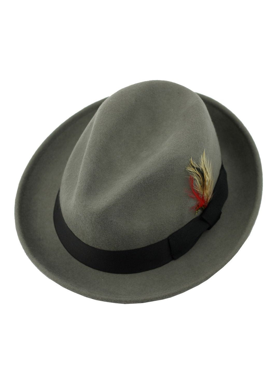 Feather Grey Hat 100% Felt Wool Crushable Fedora Brim - CC308