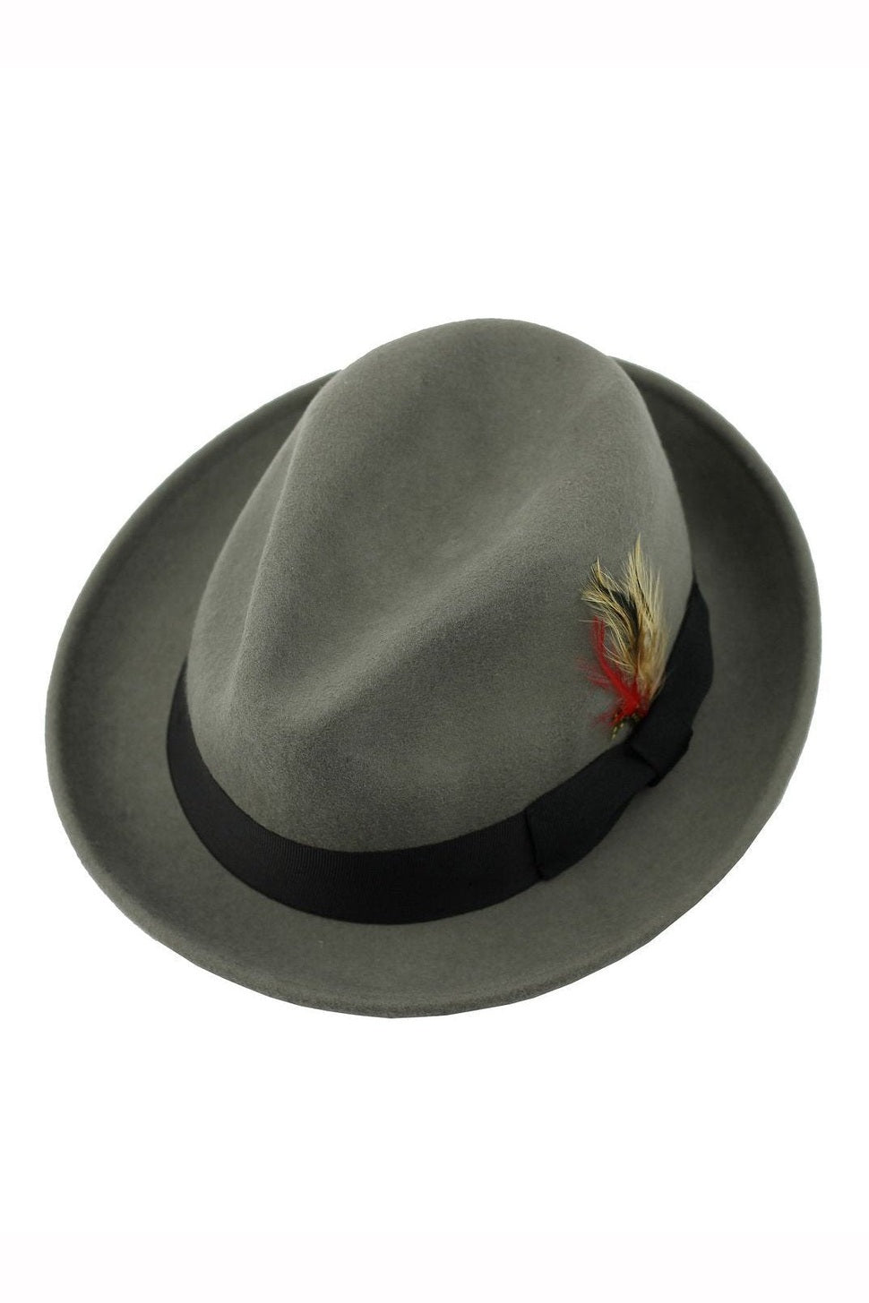 Feather Grey Hat 100% Felt Wool Crushable Fedora Brim - CC308