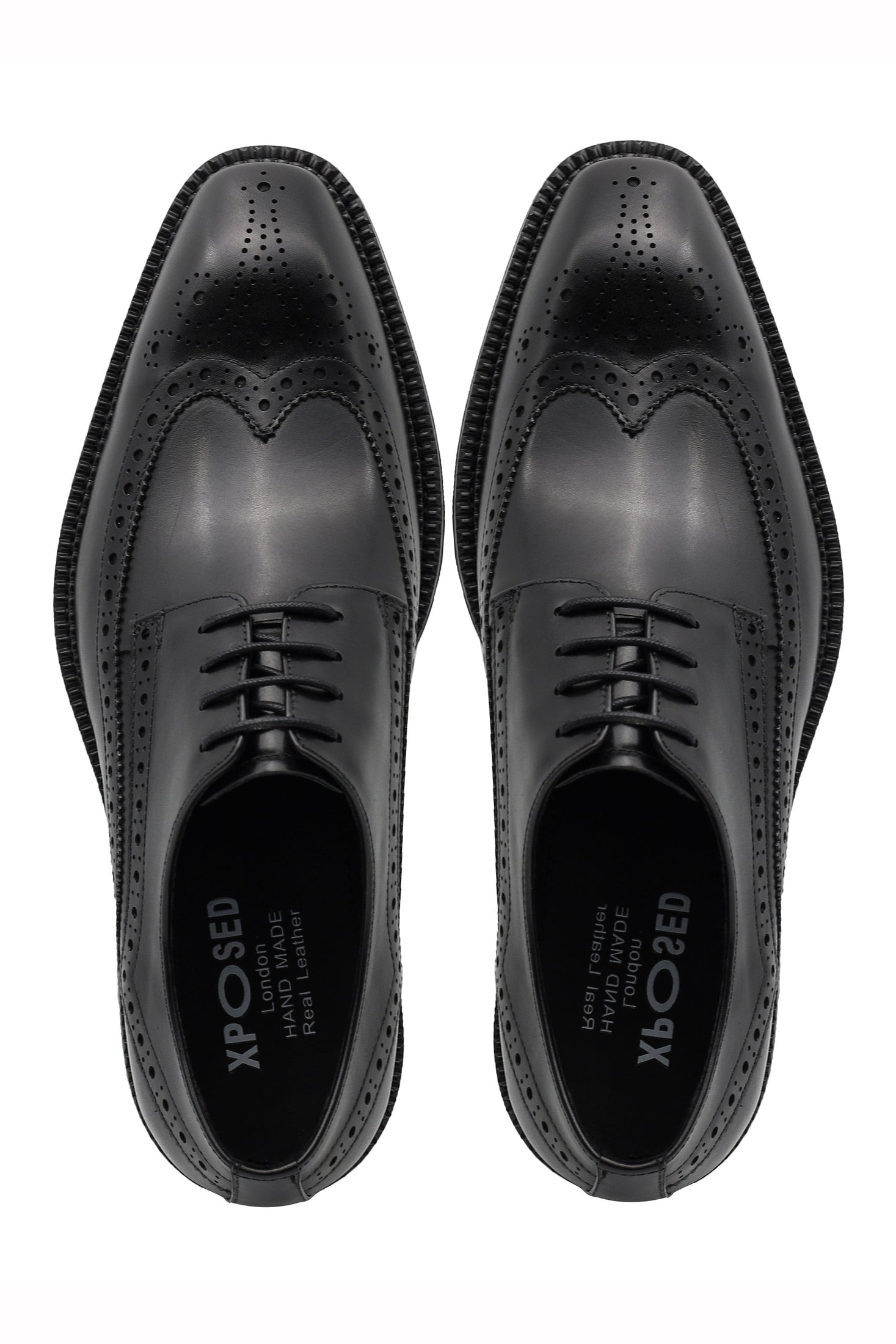 BLACK LEATHER DERBY LACE-UP SEMI BROGUE SHOES Sartorial Shoes