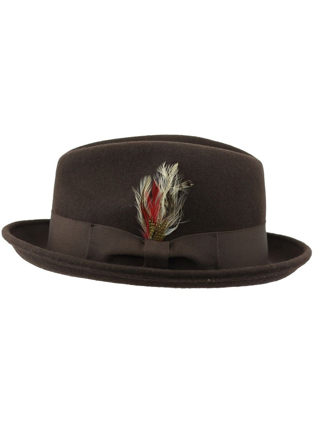 Feather Brown Hat 100% Felt Wool Crushable Fedora Brim - CC308