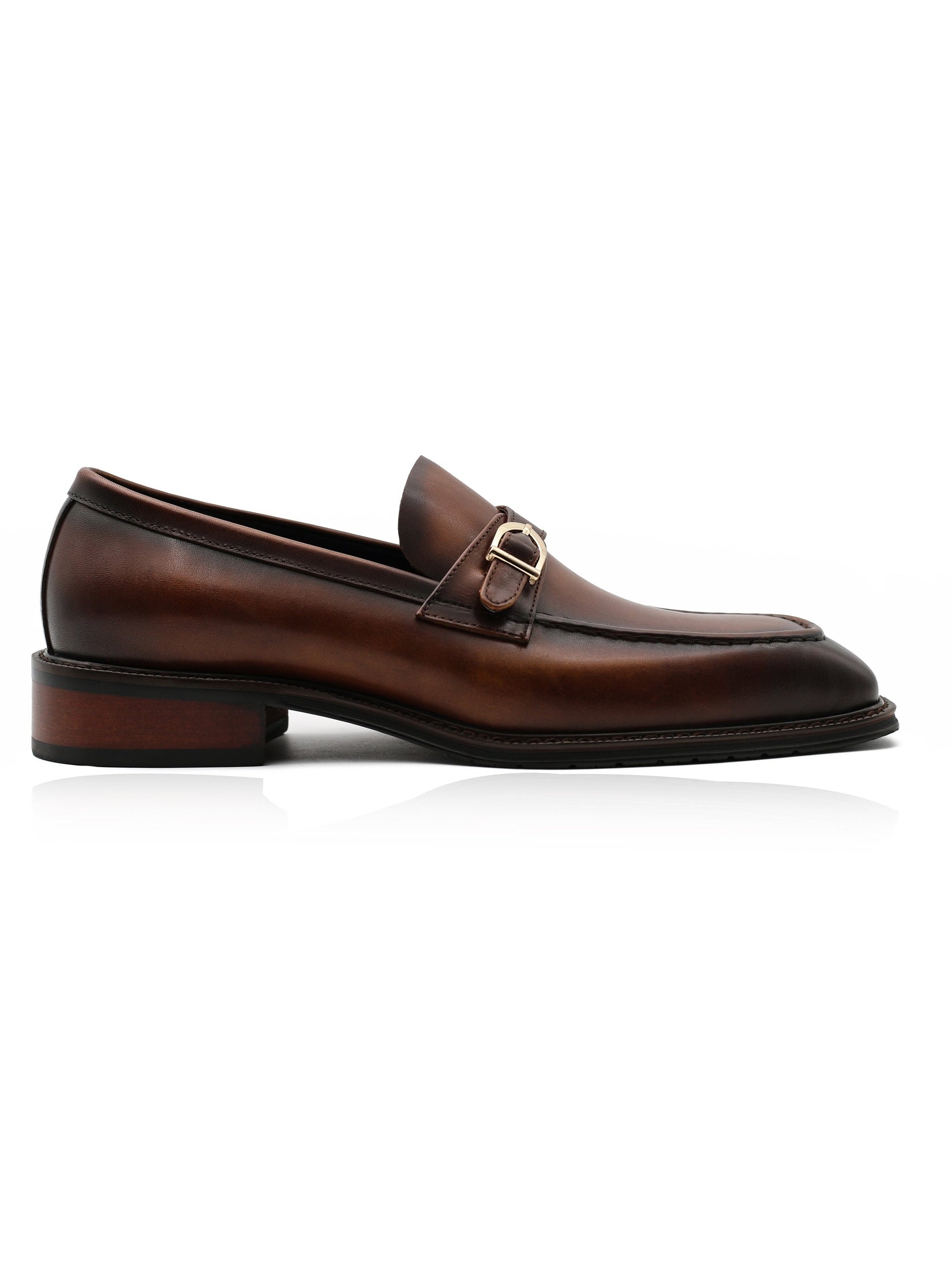 POLISHED BROWN LEATHER SINGLE MONK SHOES