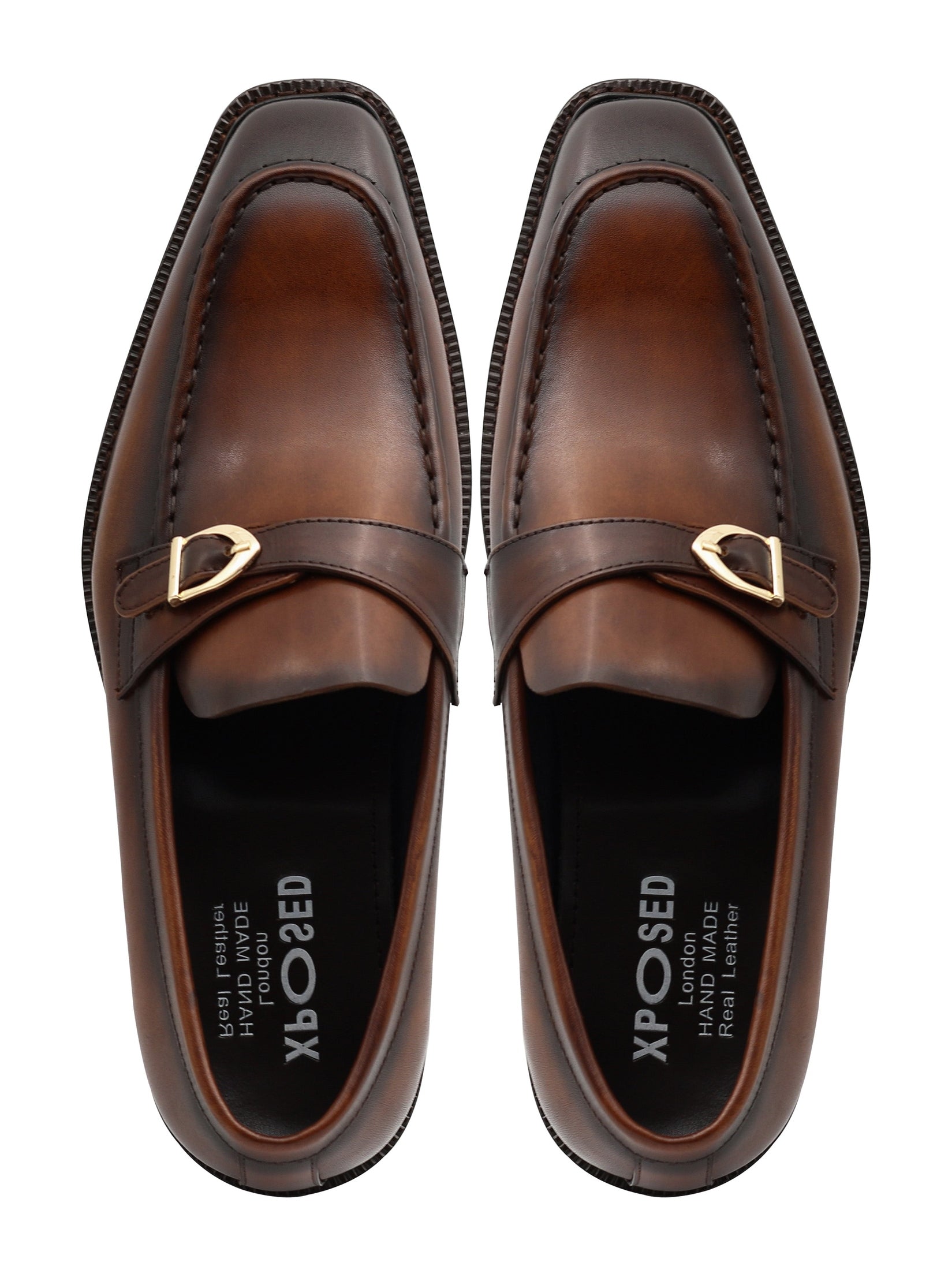 POLISHED BROWN LEATHER SINGLE MONK SHOES