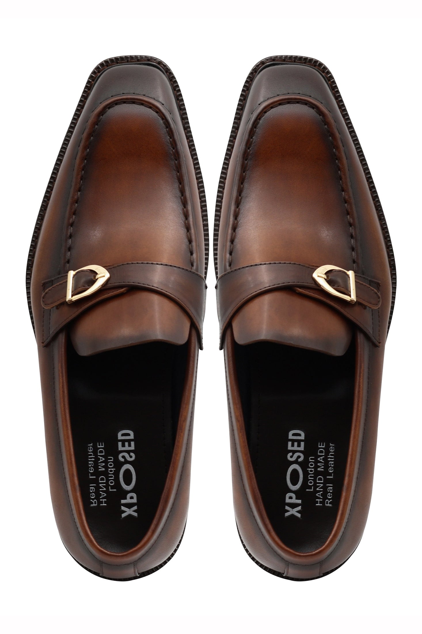 POLISHED BROWN LEATHER SINGLE MONK SHOES