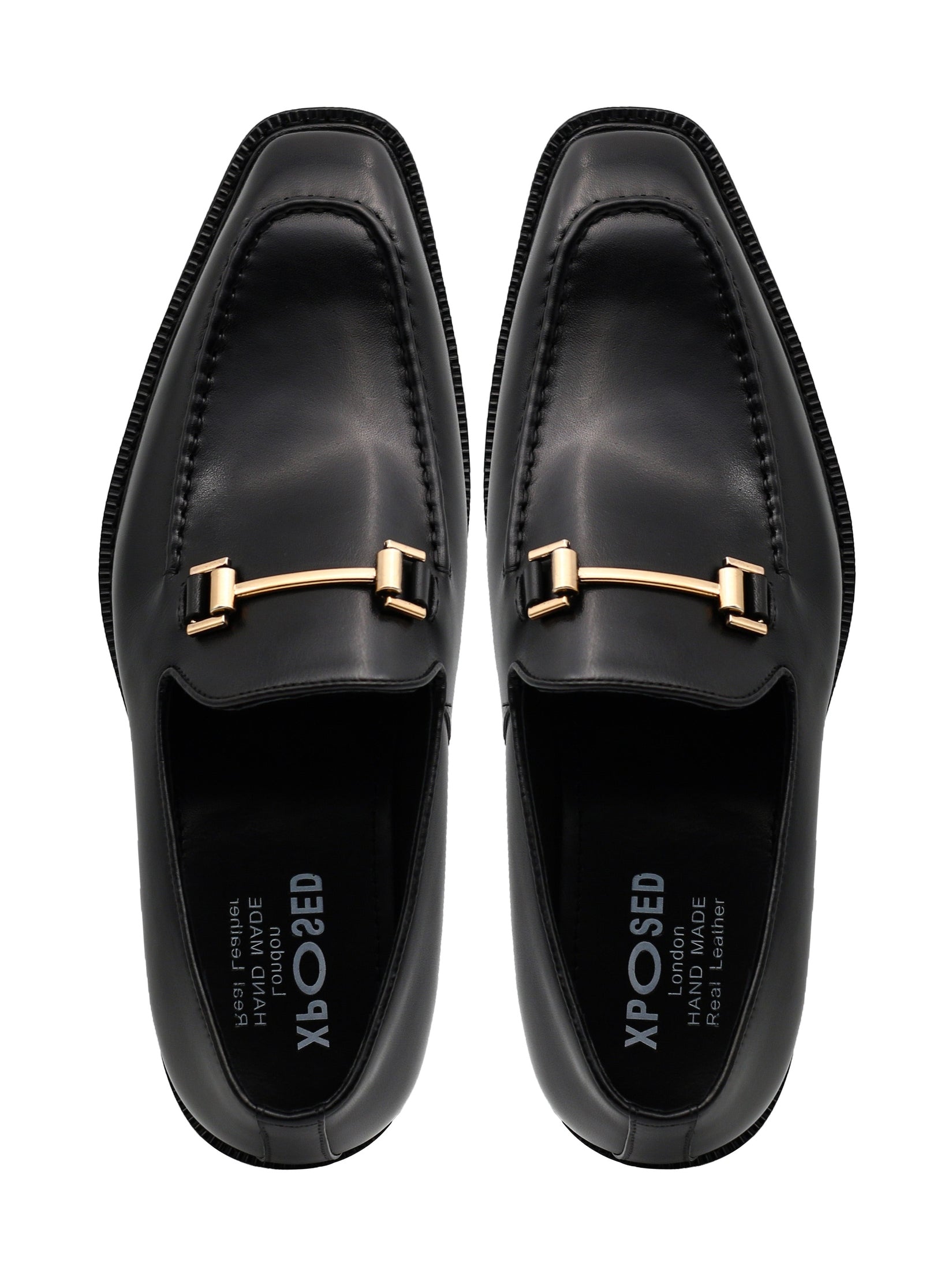 BLACK POLISHED LEATHER SNAFFLE BIT DRESS LOAFERS