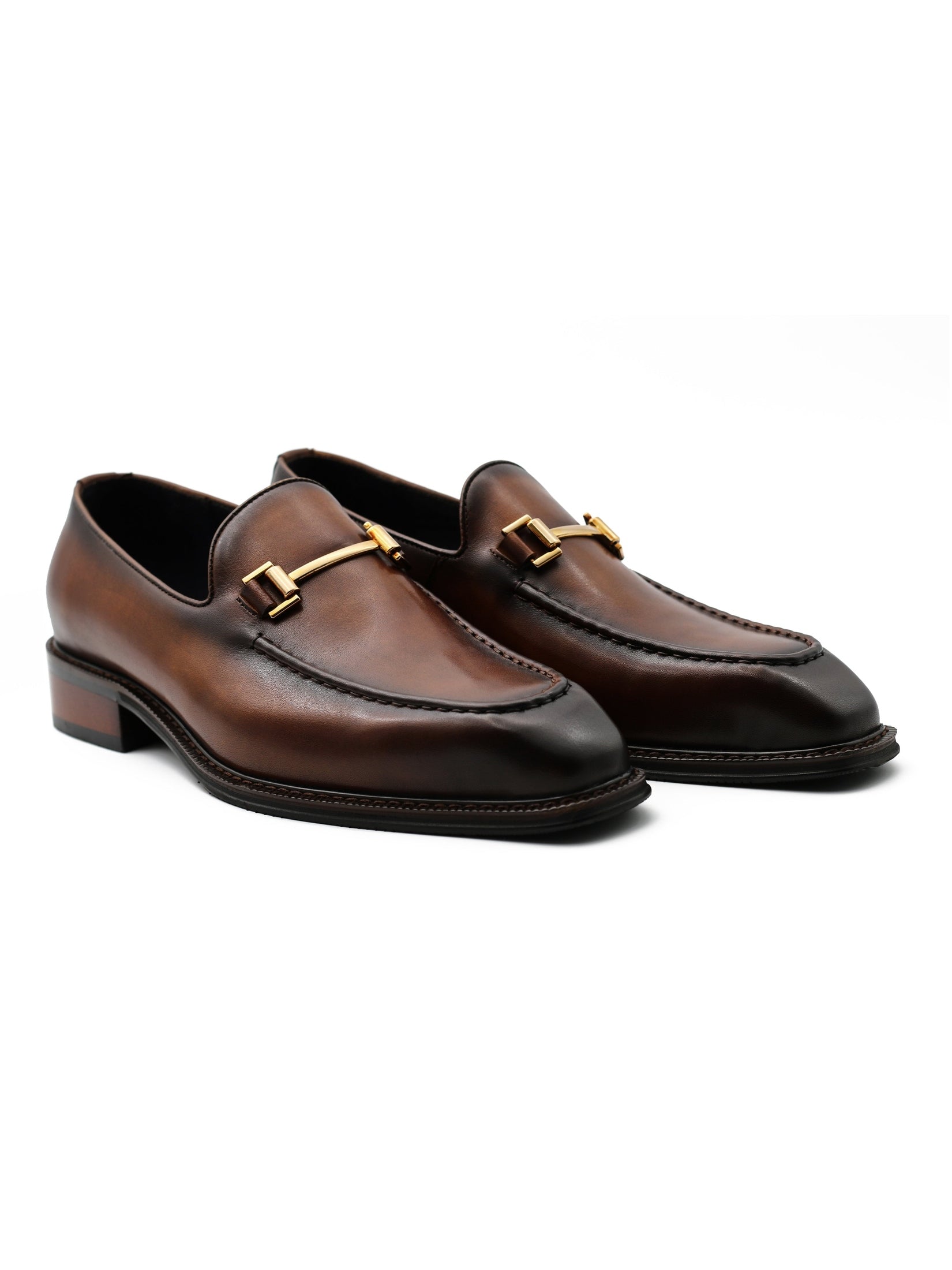 BROWN POLISHED LEATHER SNAFFLE BIT DRESS LOAFERS