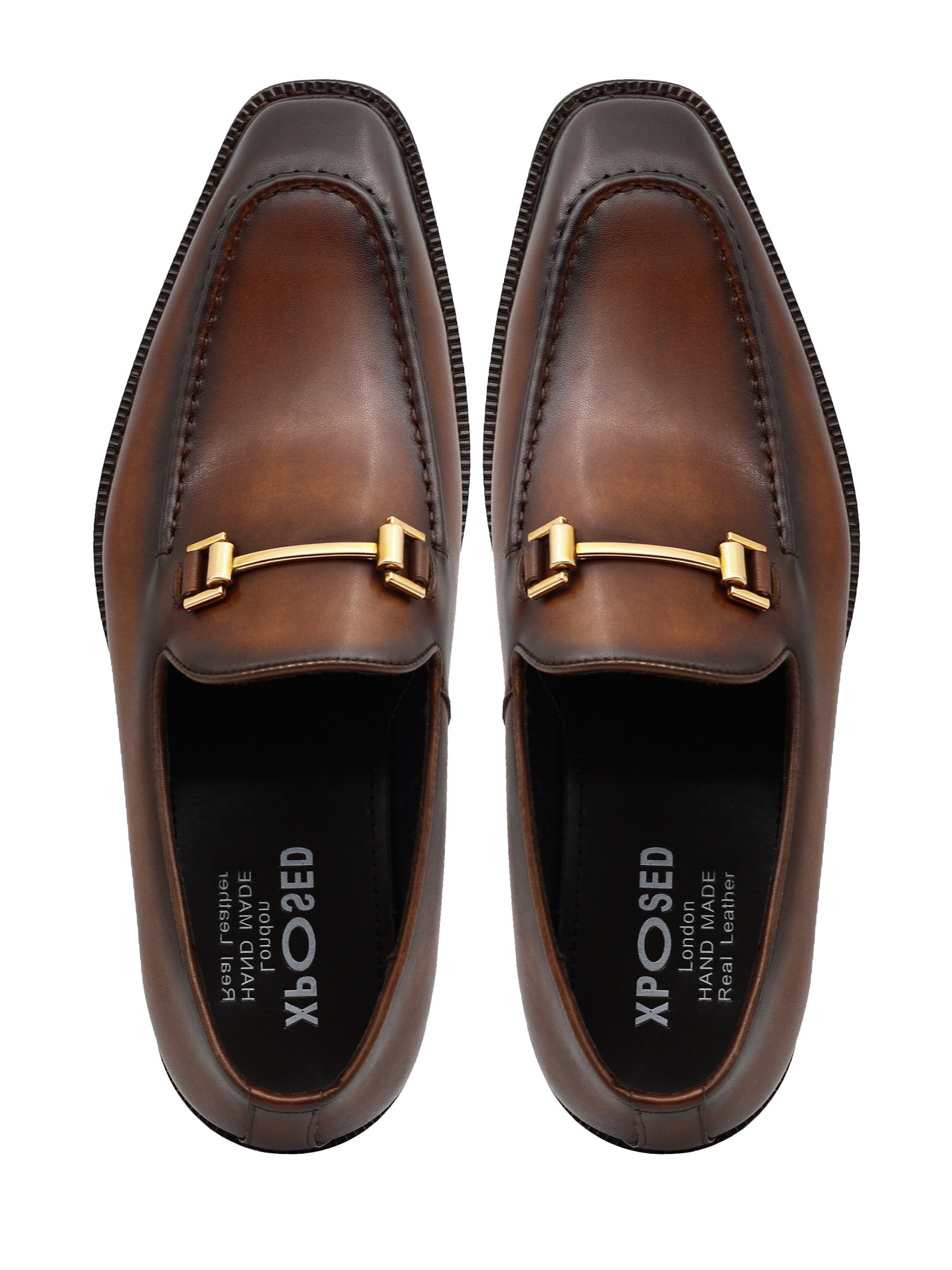 BROWN POLISHED LEATHER SNAFFLE BIT DRESS LOAFERS