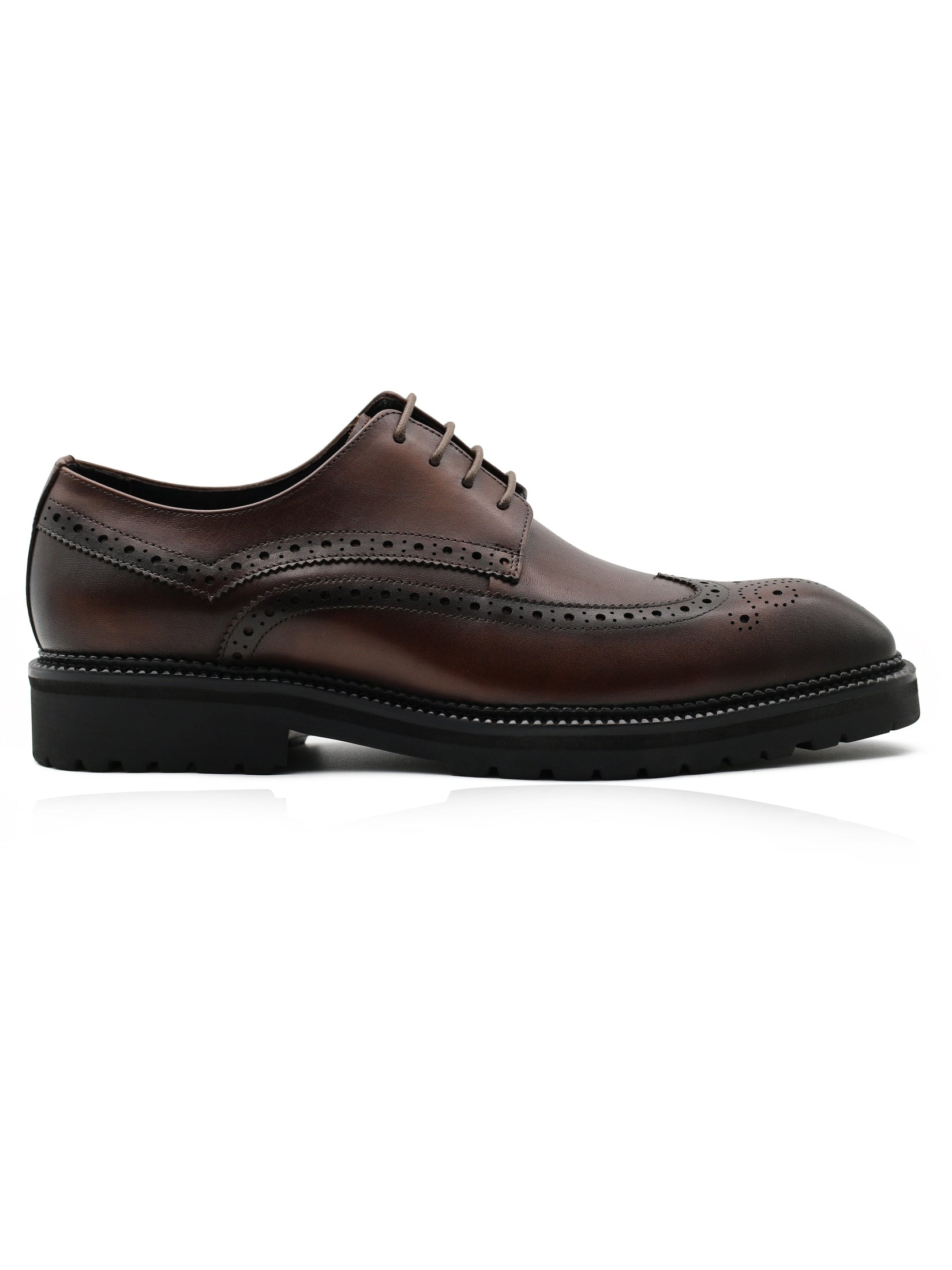 BROWN LEATHER DERBY LACE-UP SEMI BROGUE SHOES