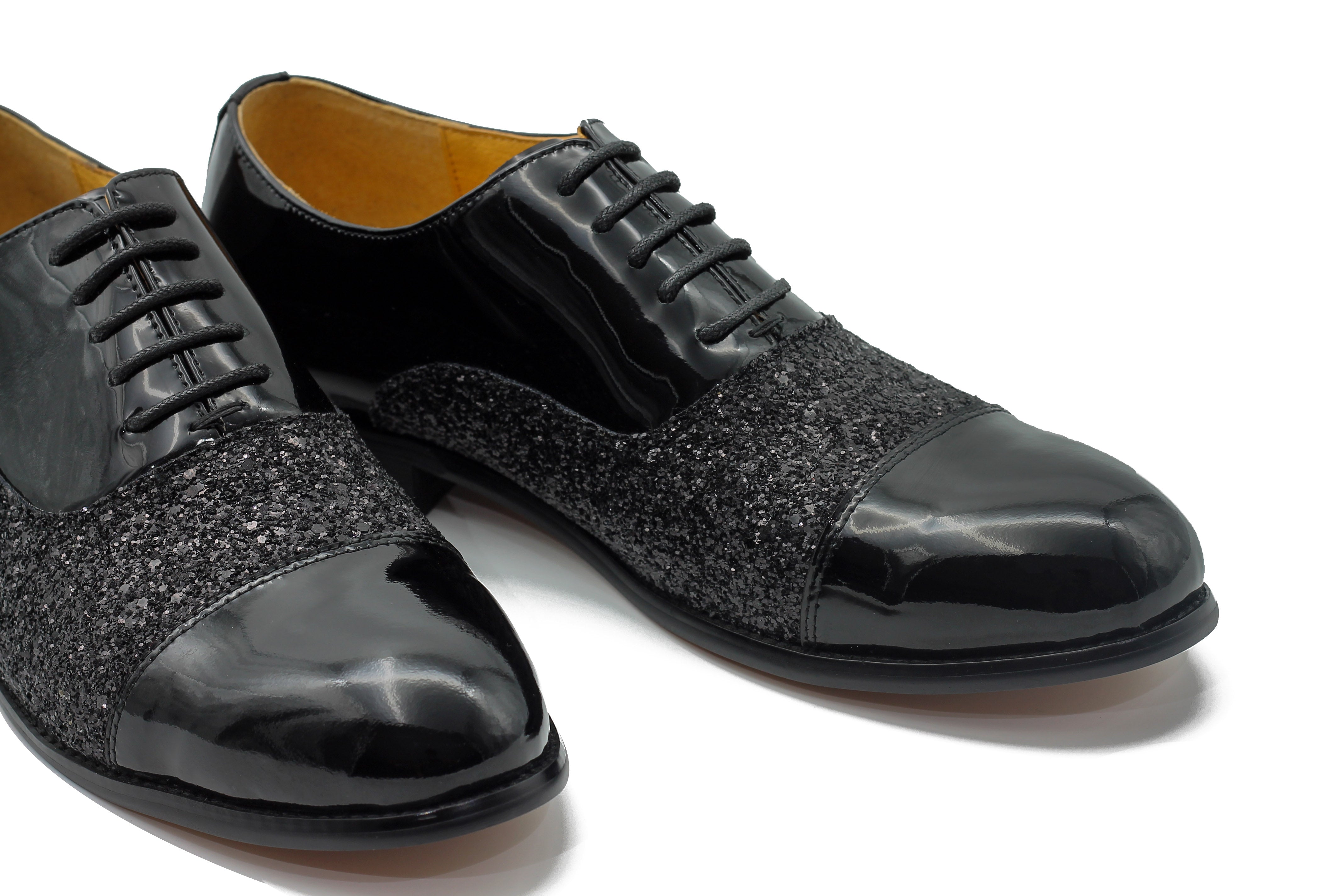 BLACK PATENT GLITTER DECOR OXFORDS