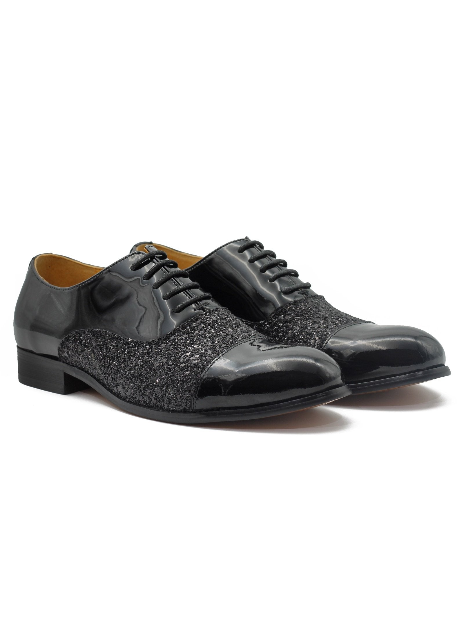 BLACK PATENT GLITTER DECOR OXFORDS