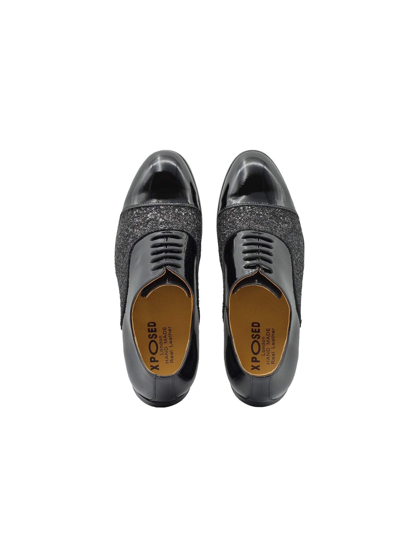 BLACK PATENT GLITTER DECOR OXFORDS