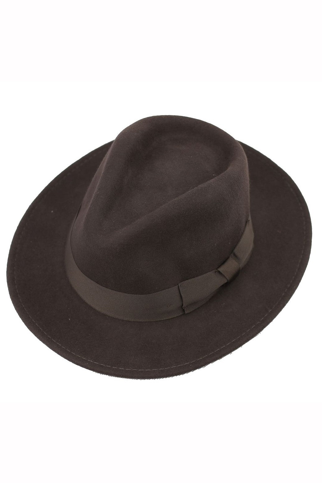 Brown Crushable Fedora 100% Wool Wide Brim Hat