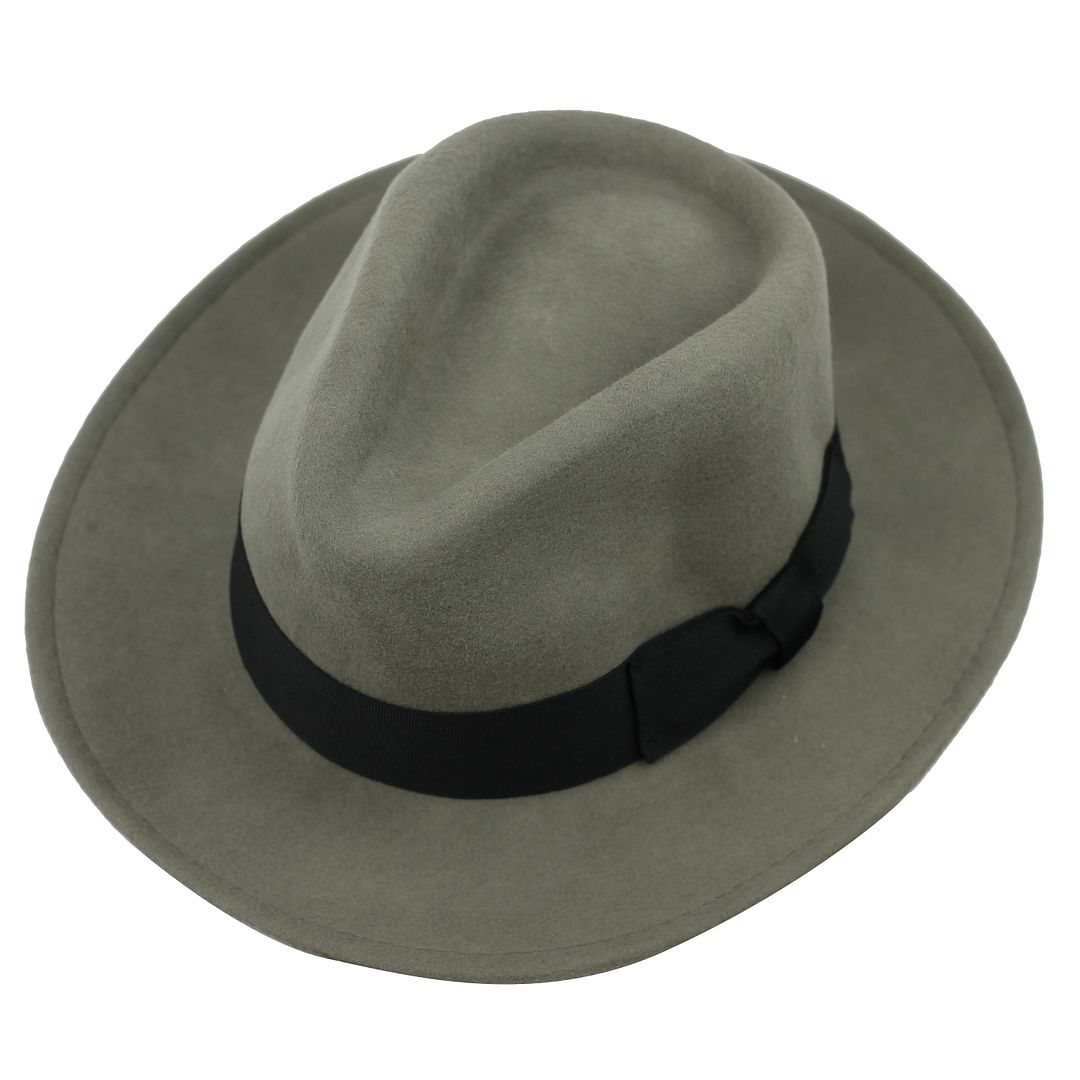 Crushable Fedora 100% Wool Wide Brim Grey Hat