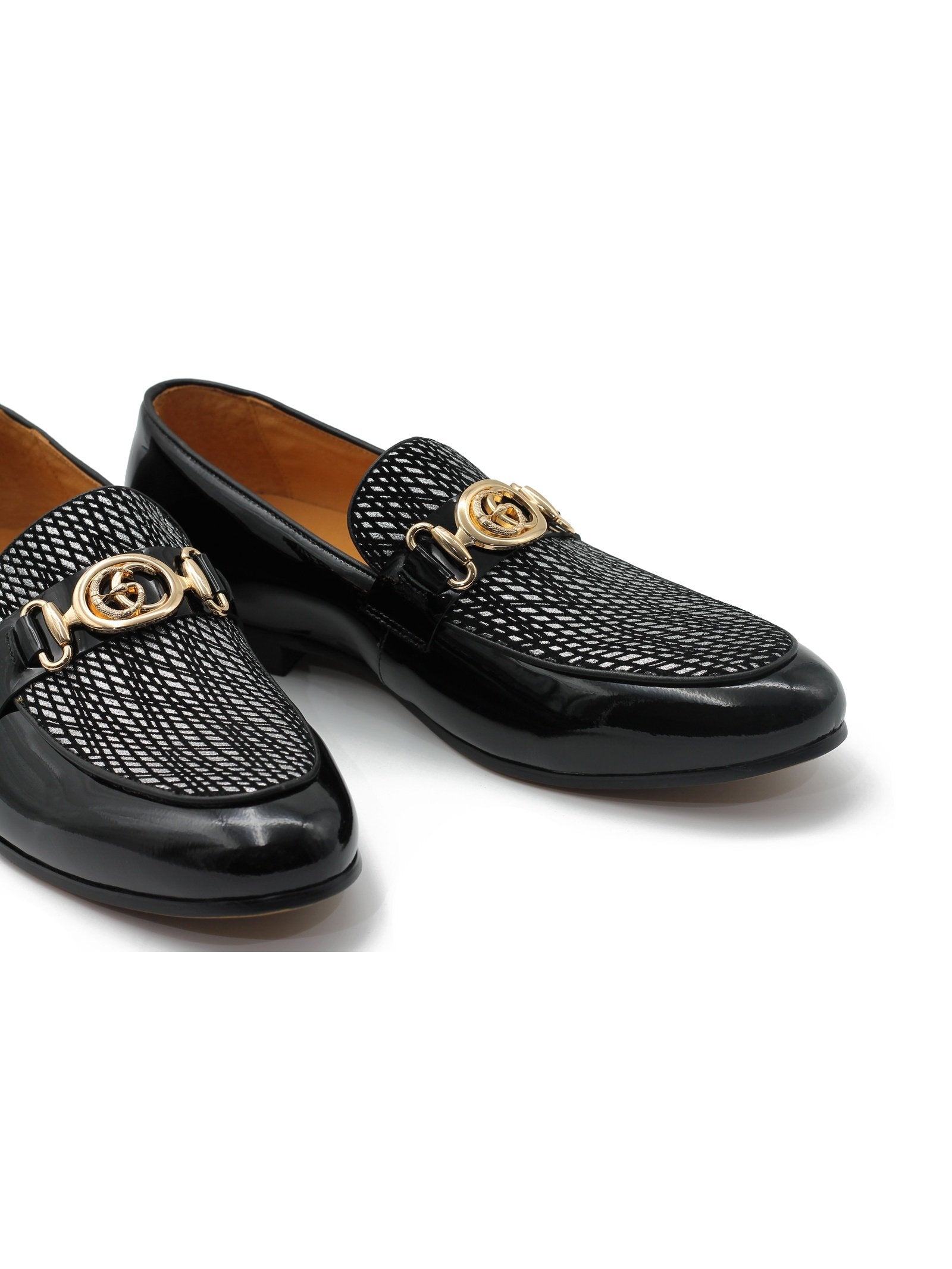 BLACK PATENT LEATHER LOAFERS SILVER GLITTER