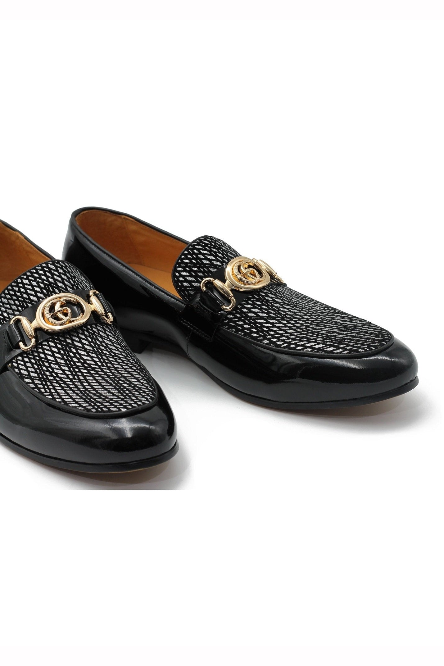 BLACK PATENT LEATHER LOAFERS SILVER GLITTER