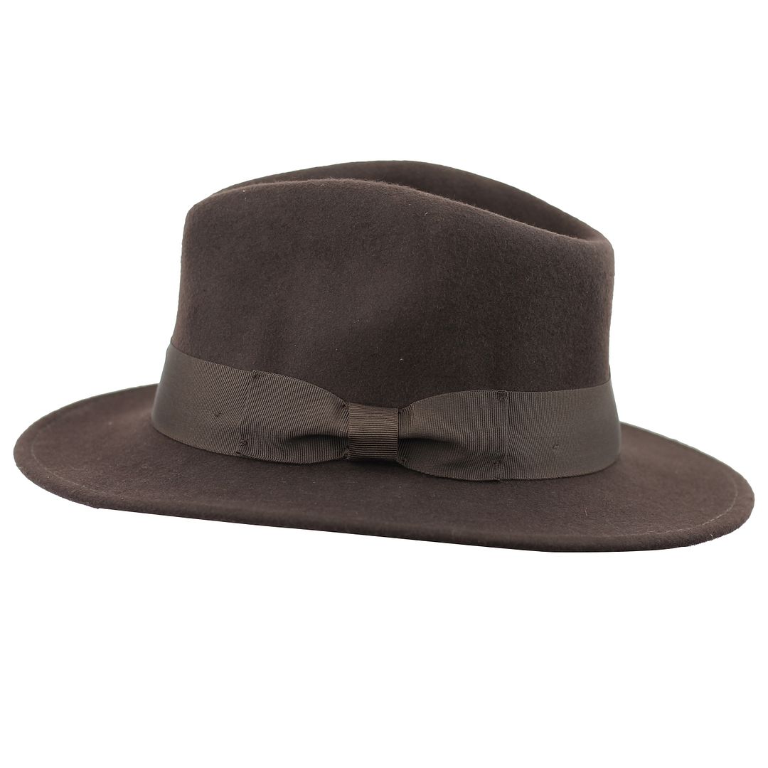 Brown Crushable Fedora 100% Wool Wide Brim Hat