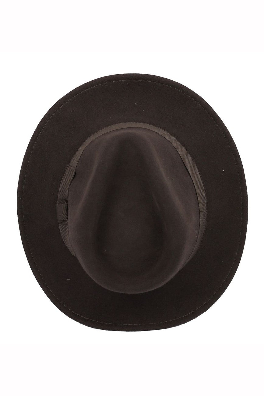 Brown Crushable Fedora 100% Wool Wide Brim Hat