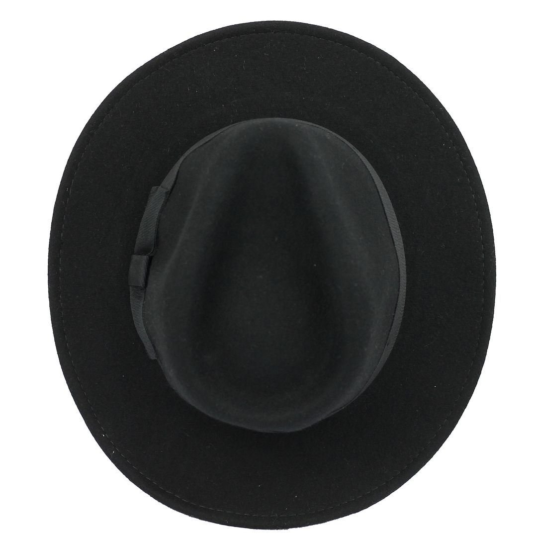 Black Crushable Fedora 100% Wool Wide Brim Hat
