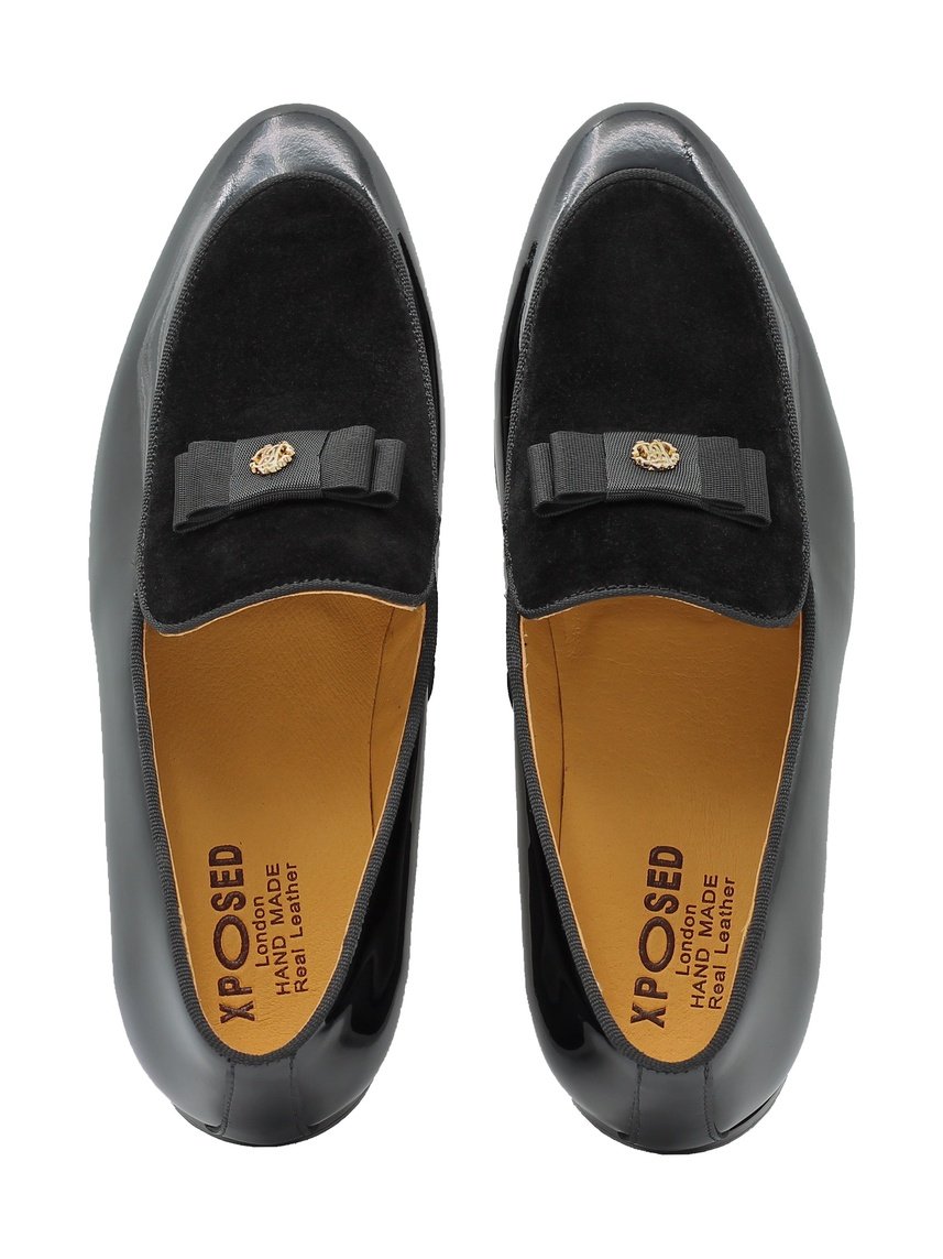 BLACK PATENT BOW LOAFER