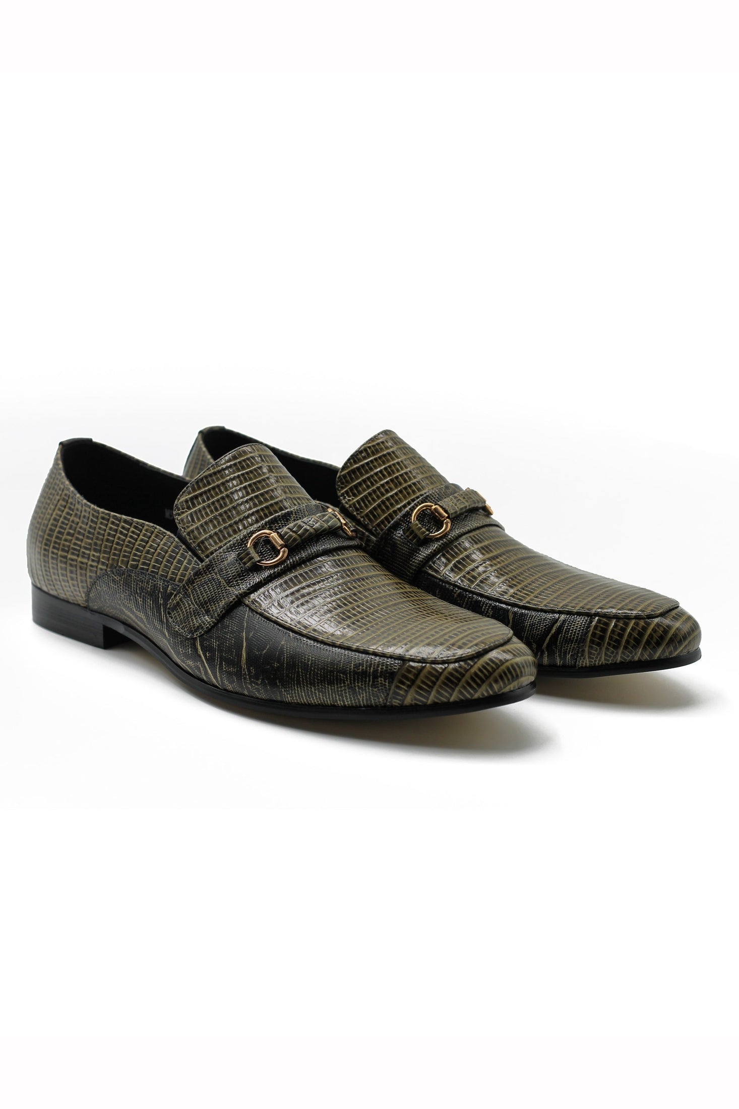 BROWN PRINTED LEATHER SHOES WITH BUCKLE