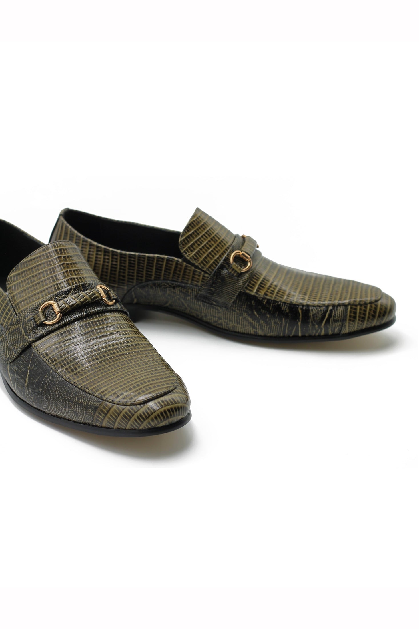 BROWN PRINTED LEATHER SHOES WITH BUCKLE