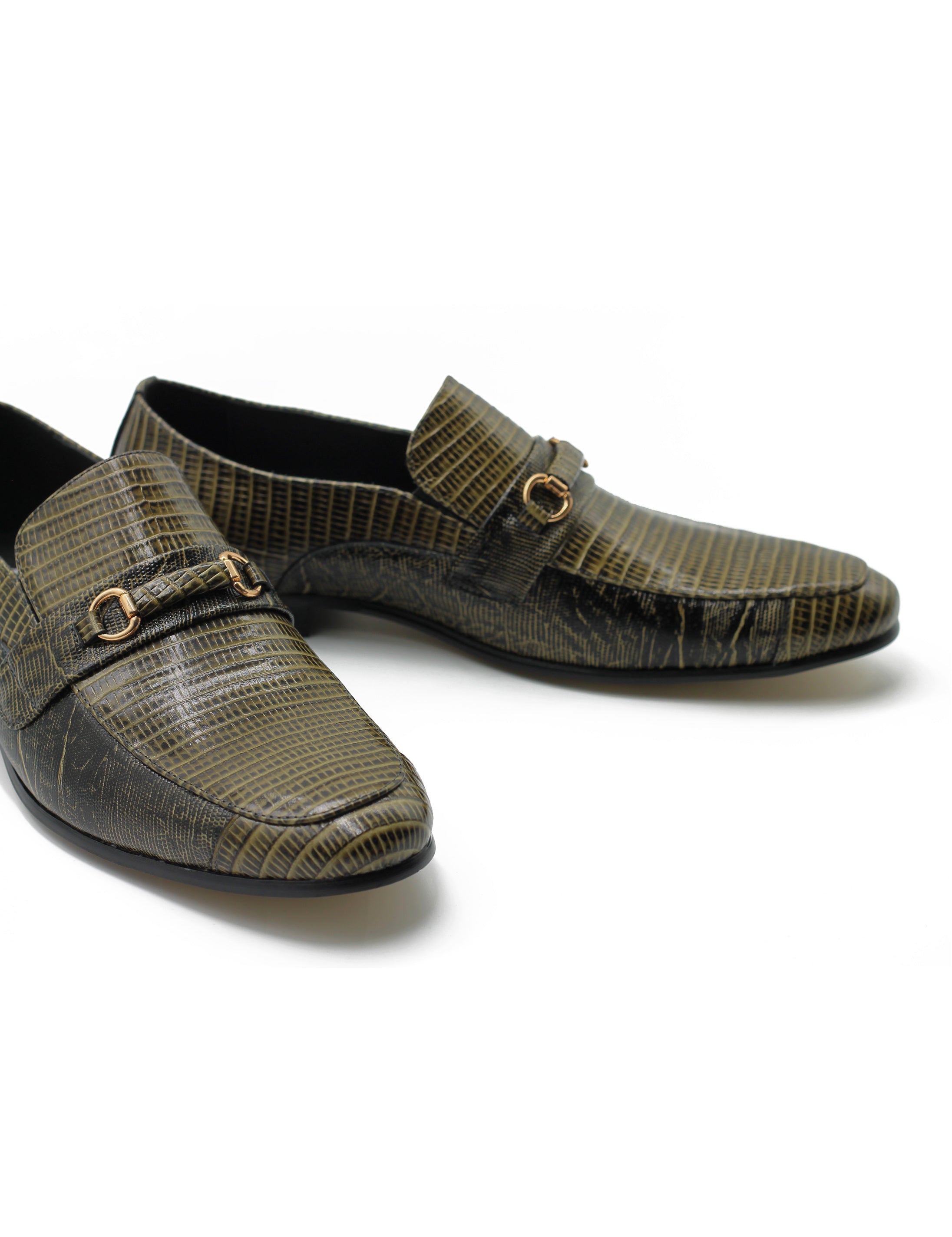 BROWN PRINTED LEATHER SHOES WITH BUCKLE