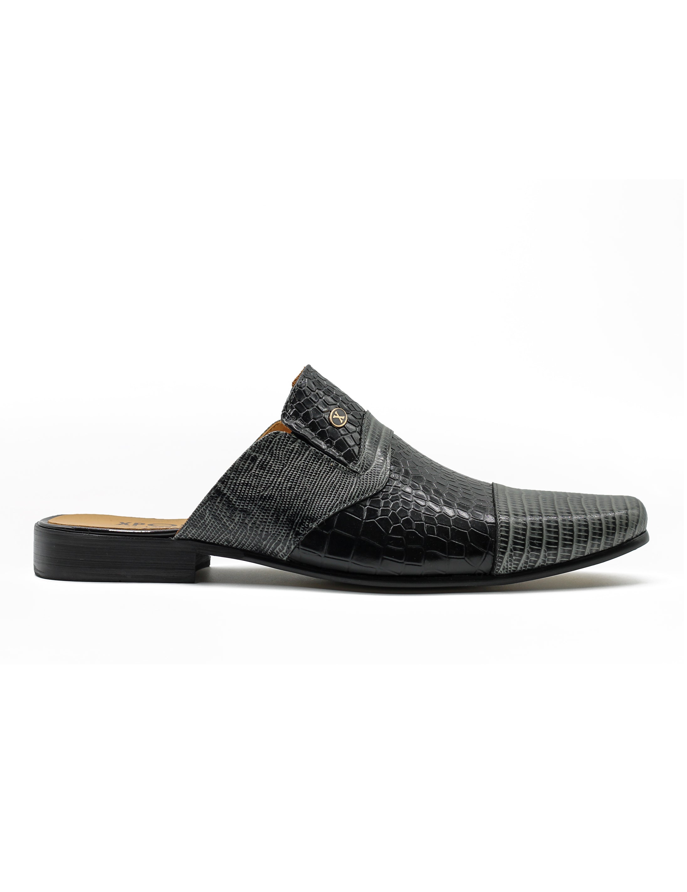 REAL LEATHER BLACK GREY PRINTED HALF SHOE