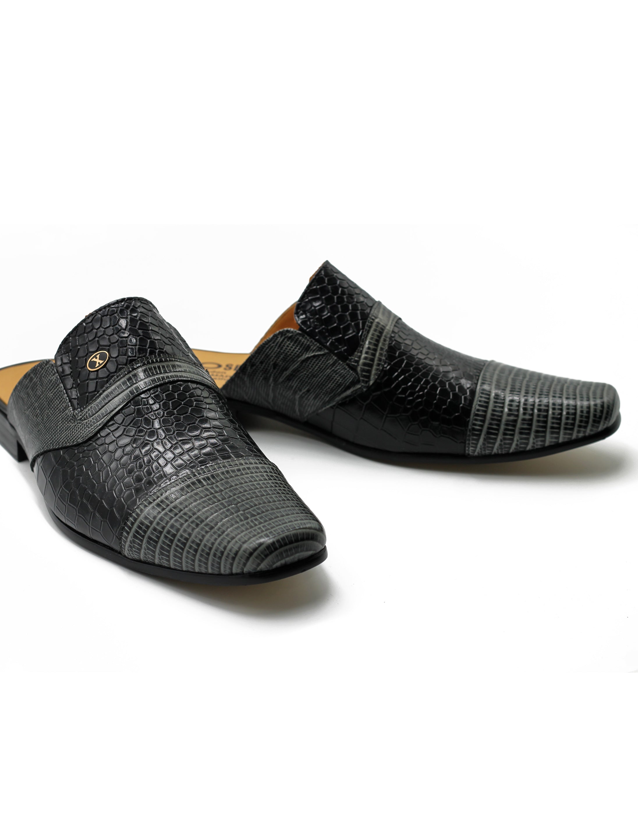 REAL LEATHER BLACK GREY PRINTED HALF SHOE